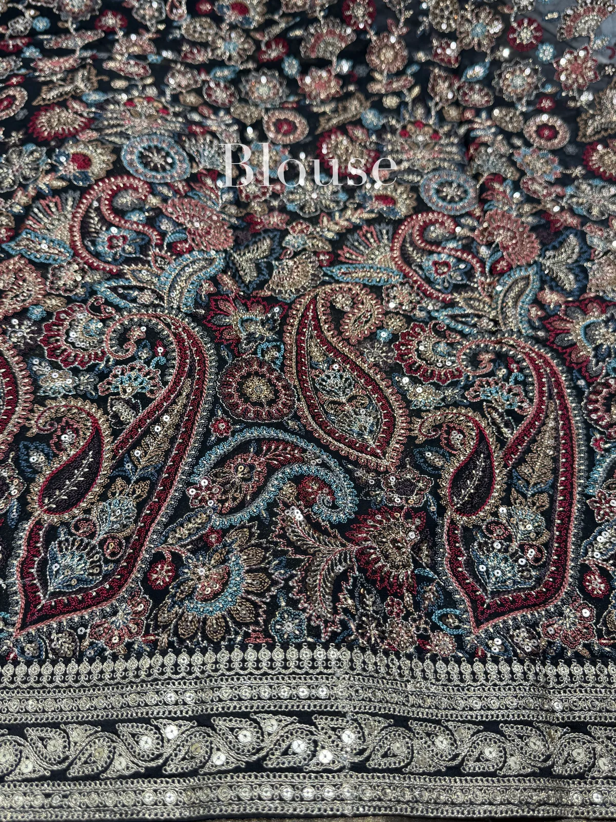 Antique Black Tissue Saree with heavy work blouse — Image 13