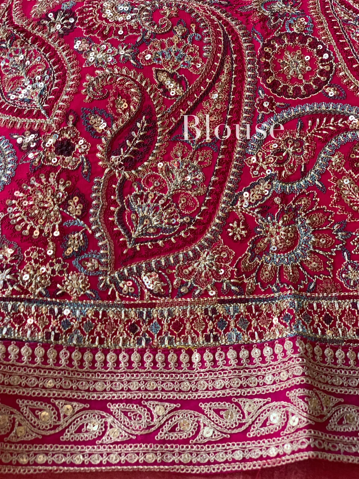 Dark Pink Tissue Saree with Heavy work blouse — Image 14