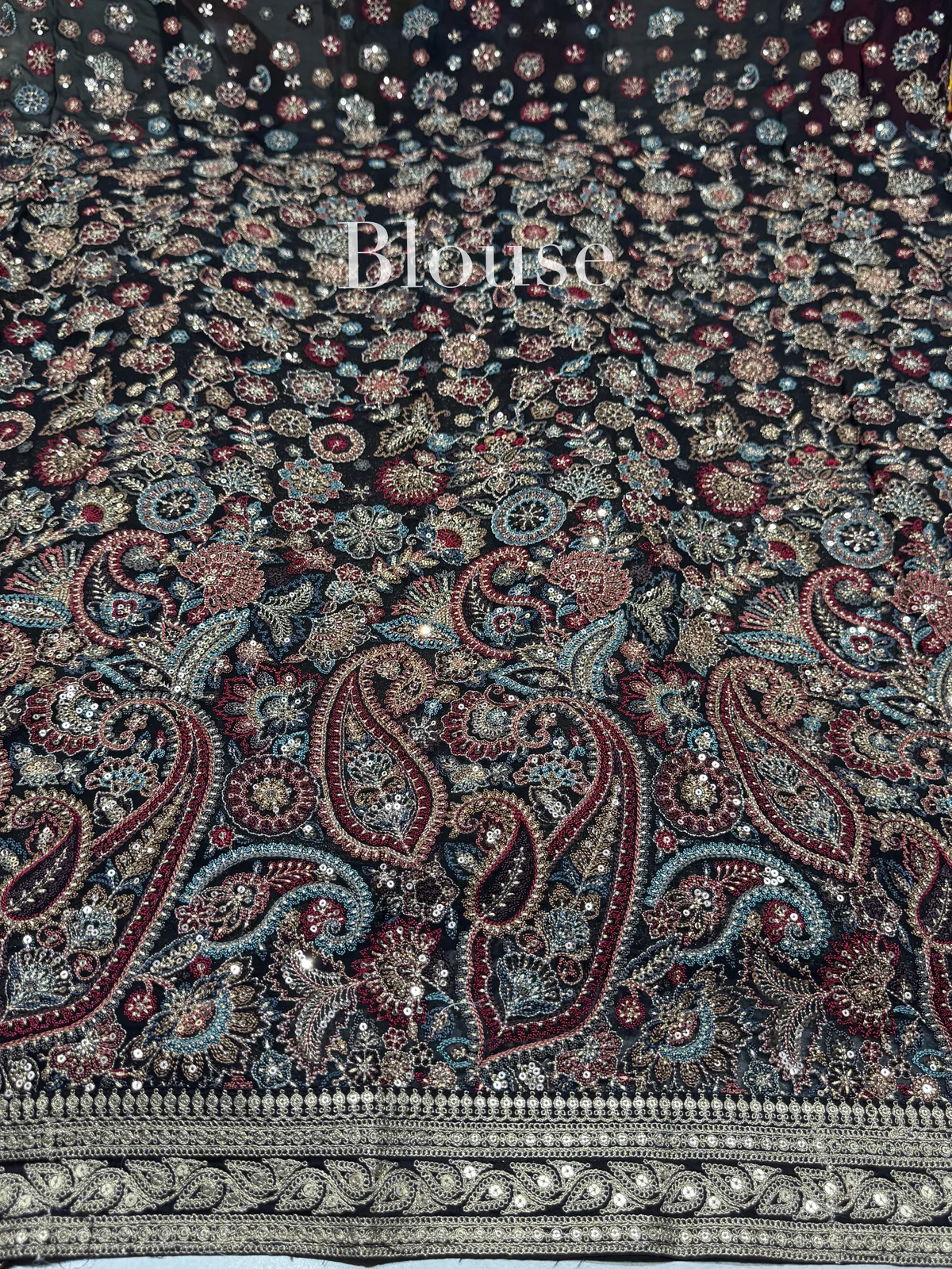 Antique Black Tissue Saree with heavy work blouse — Image 12