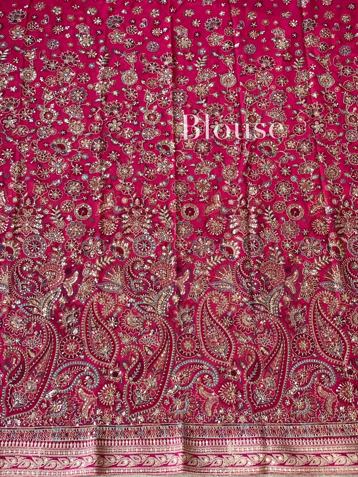 Dark Pink Tissue Saree with Heavy work blouse — Image 16