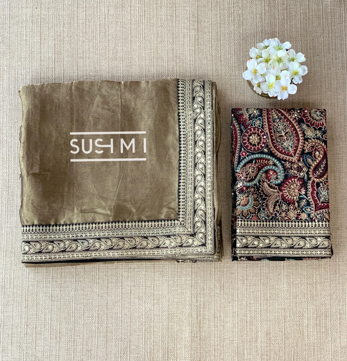 Antique Black Tissue Saree with heavy work blouse — Image 6