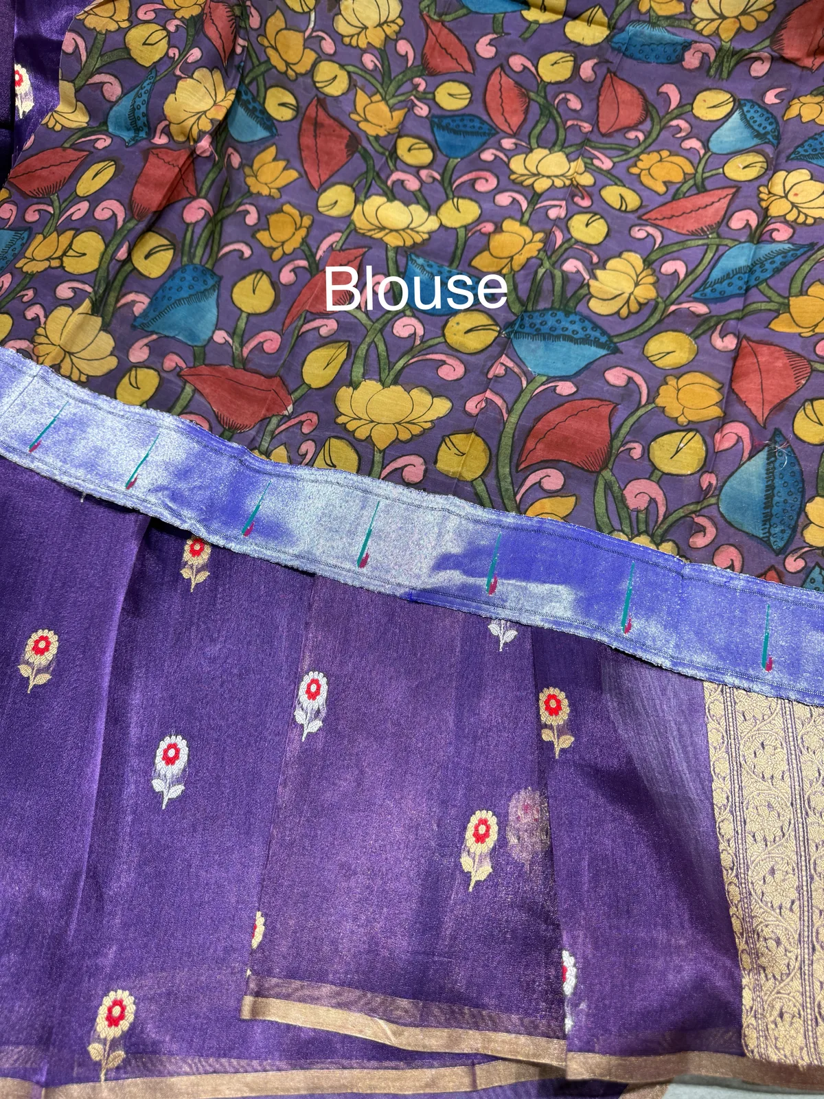 Purple banarasi tissue with fusion blouse  — Image 7