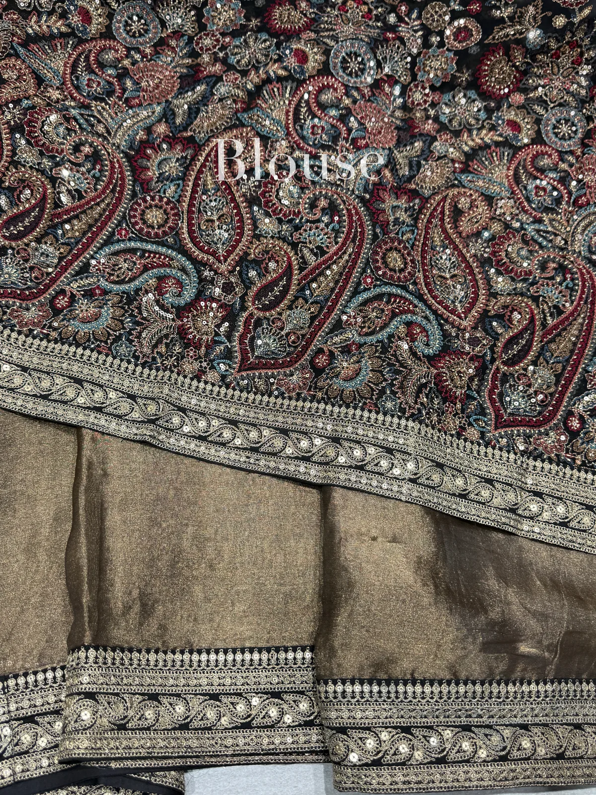 Antique Black Tissue Saree with heavy work blouse — Image 10