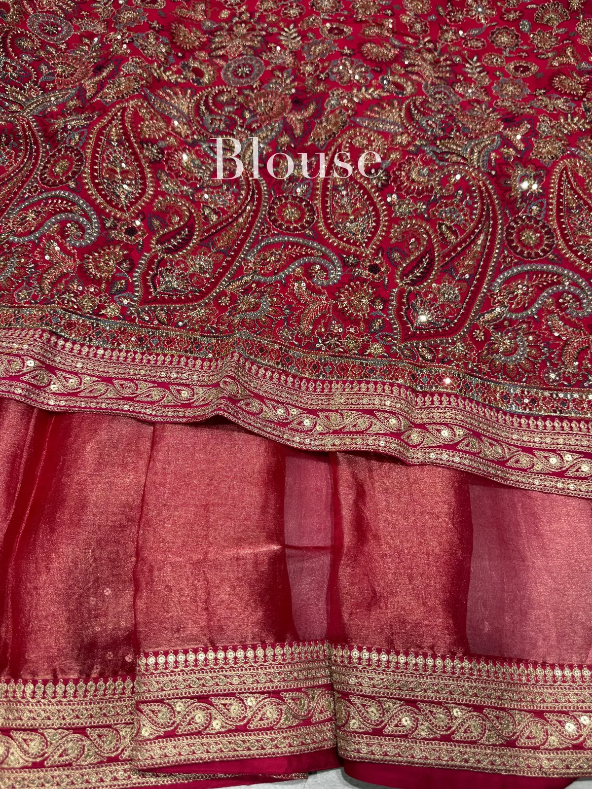 Dark Pink Tissue Saree with Heavy work blouse — Image 6