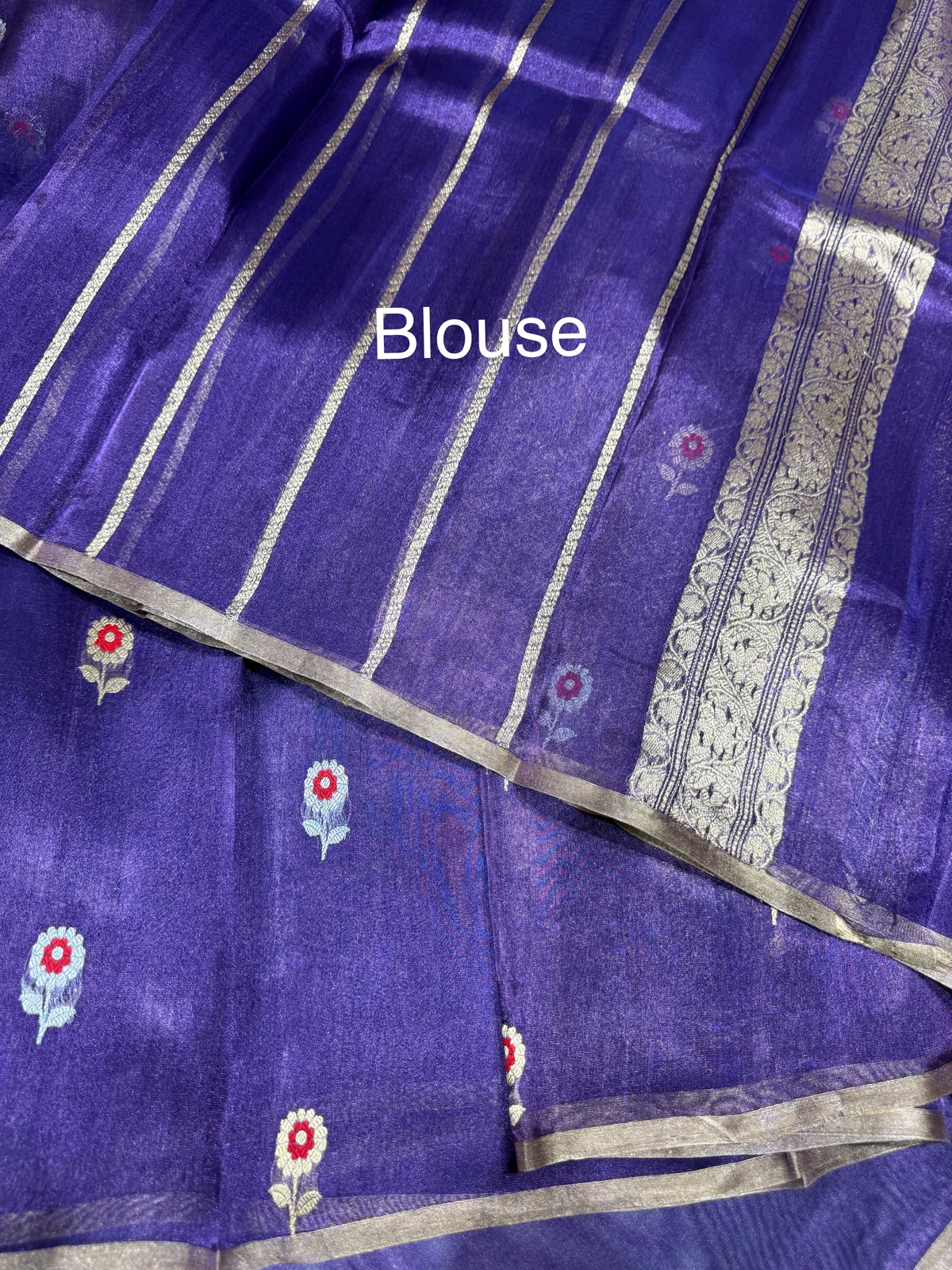 Purple banarasi tissue with fusion blouse  — Image 6