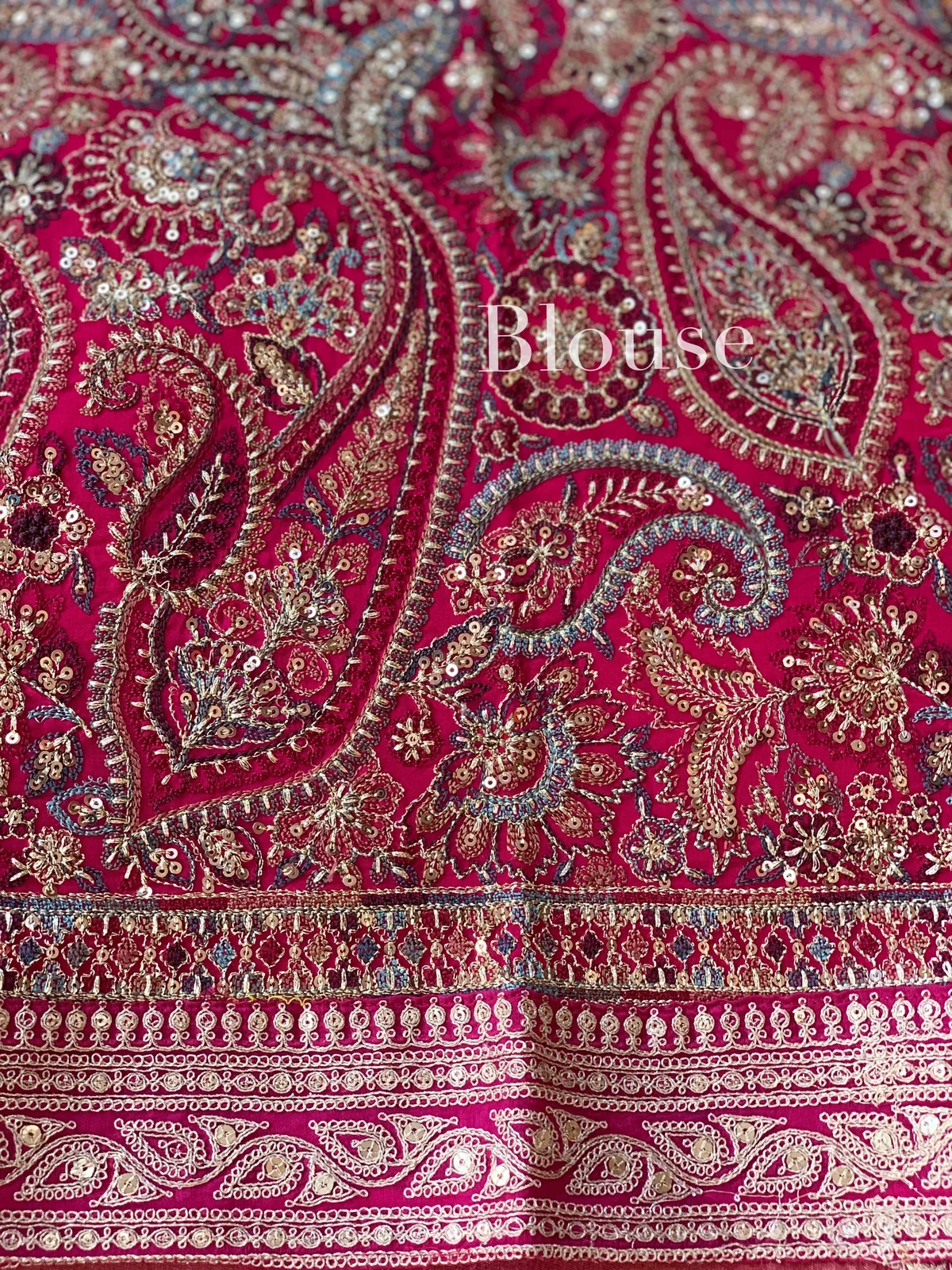Dark Pink Tissue Saree with Heavy work blouse — Image 15
