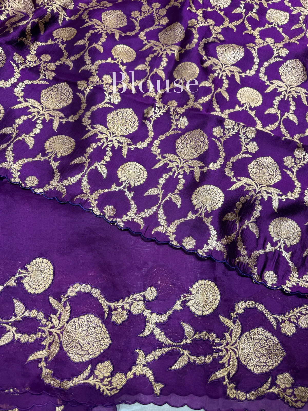 Purple Pure Organza Saree with banarasi brocade applique work — Image 7