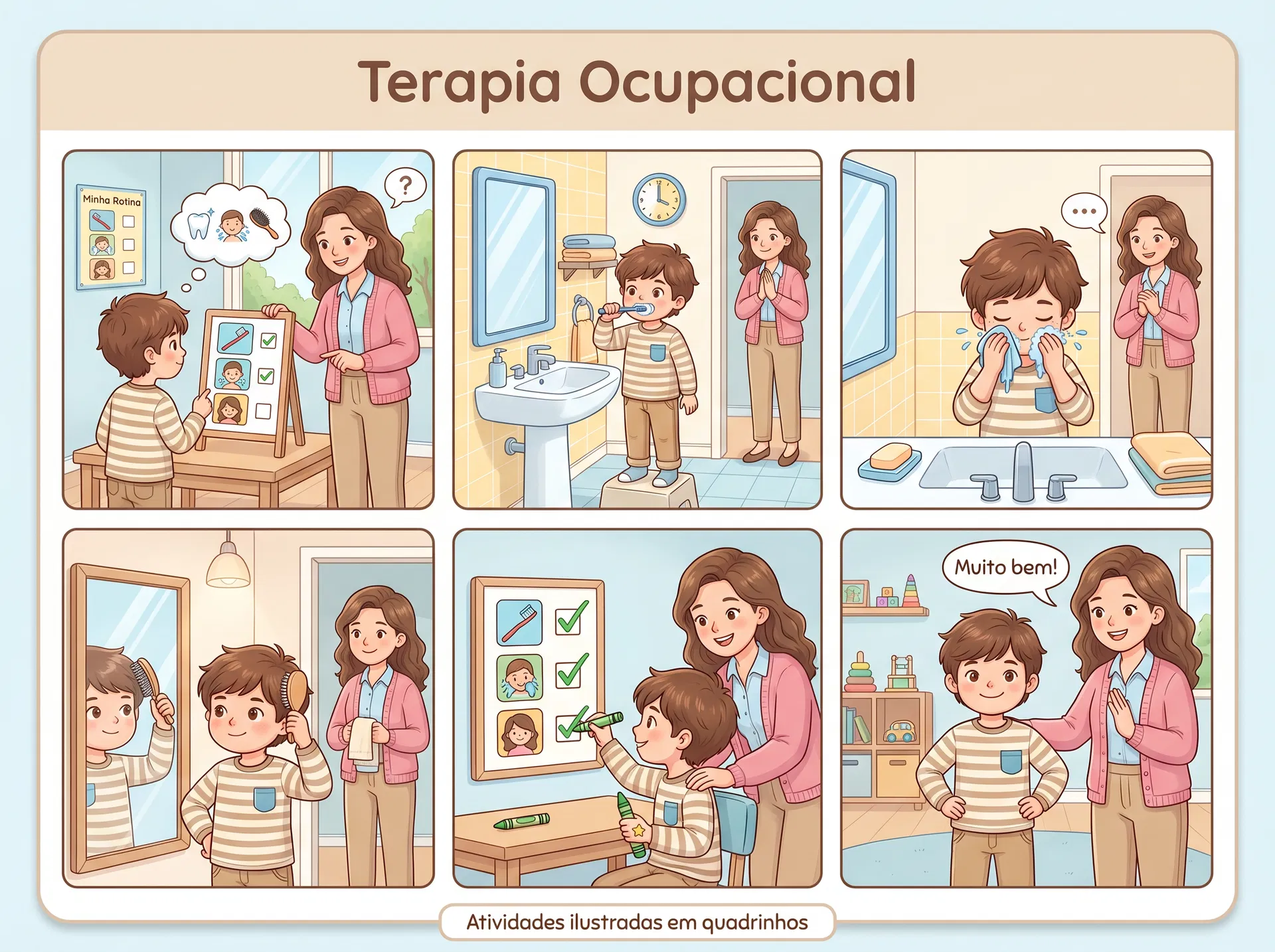 Rotina completa de autocuidado com checklist - Histórias em quadrinhos