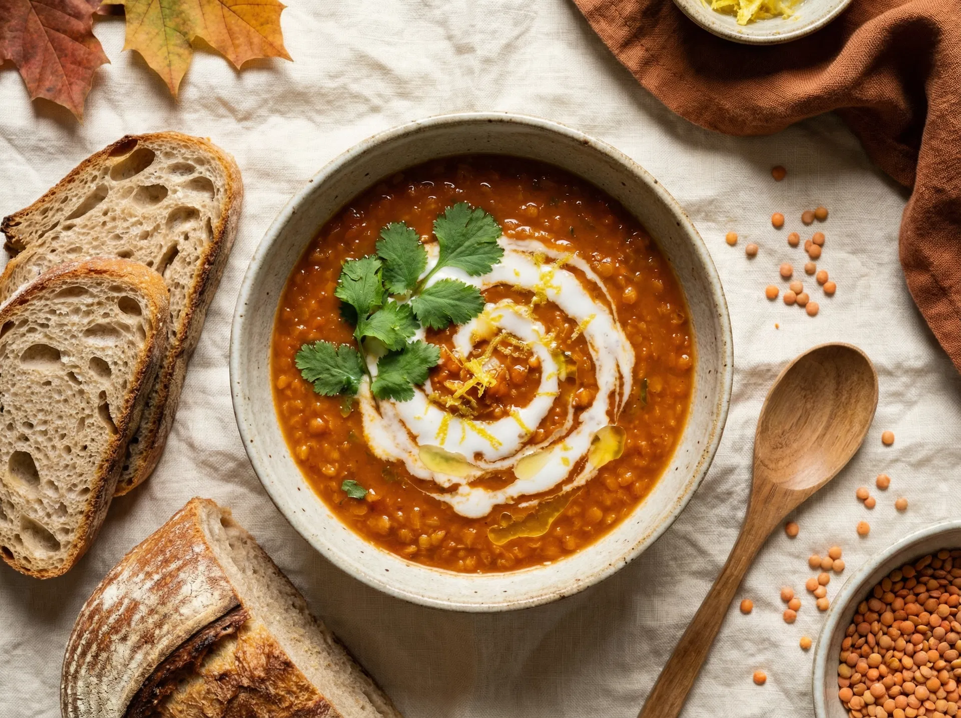 Rote Linsensuppe mit Kokosmilch