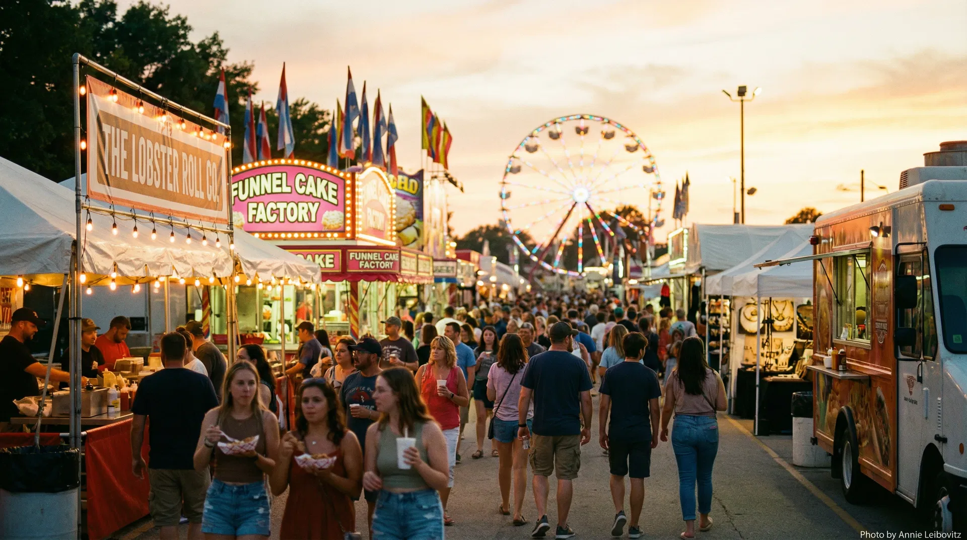 Busy state fair with food vendors