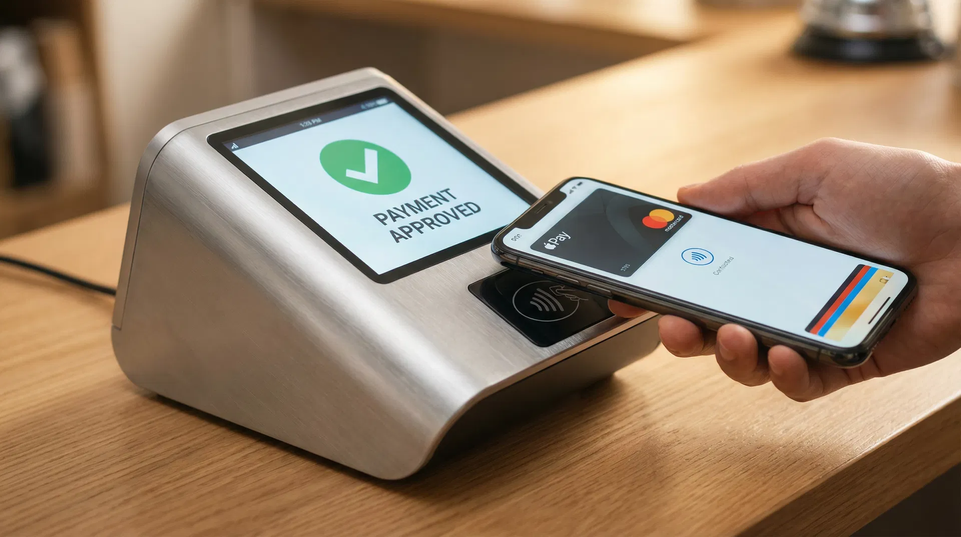 Contactless NFC payment being accepted on a modern POS terminal