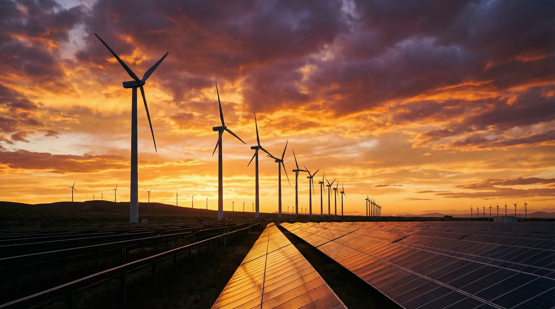 Renewable energy infrastructure at sunset