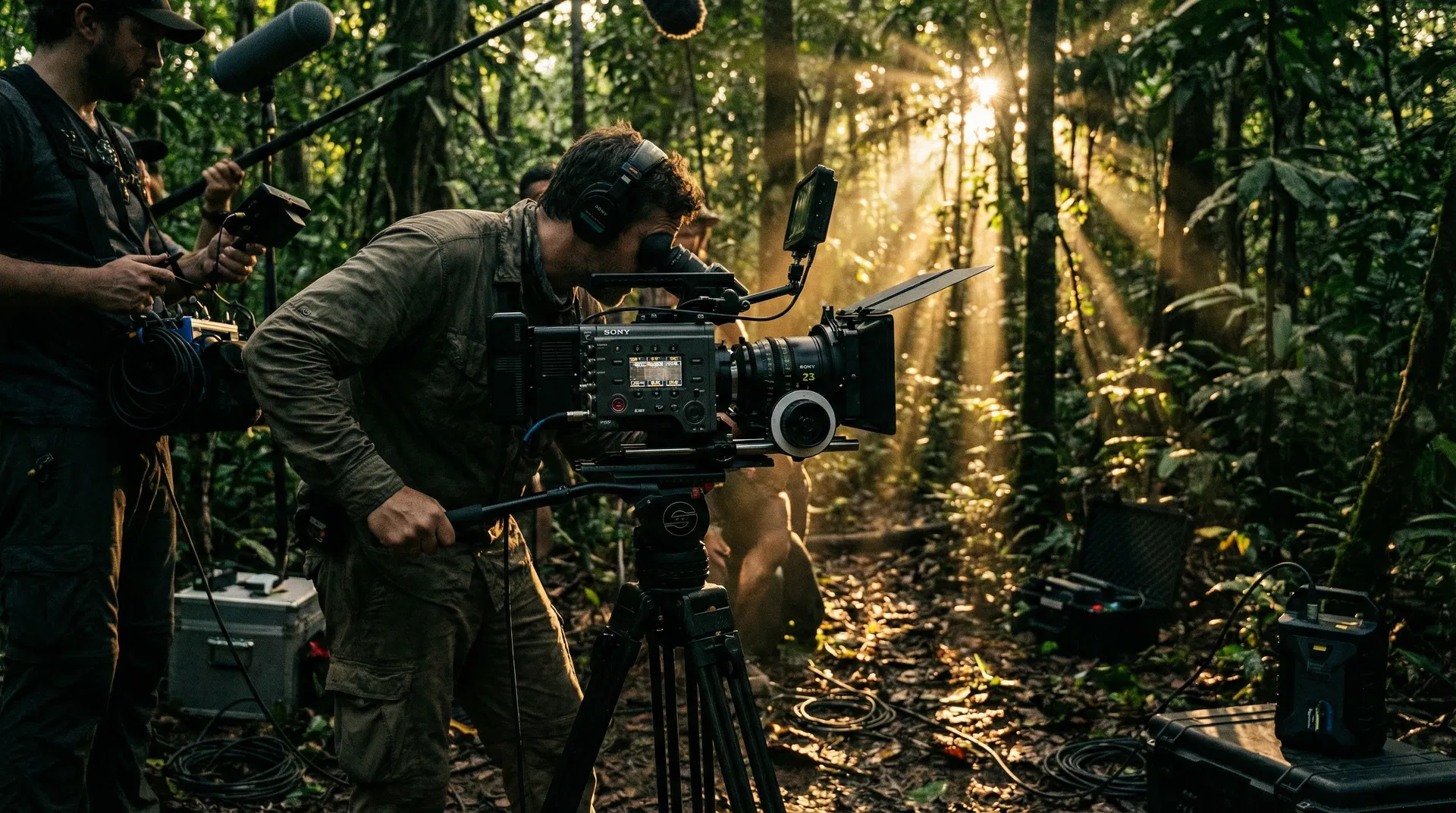 Equipo de producción en campo con equipos Sony