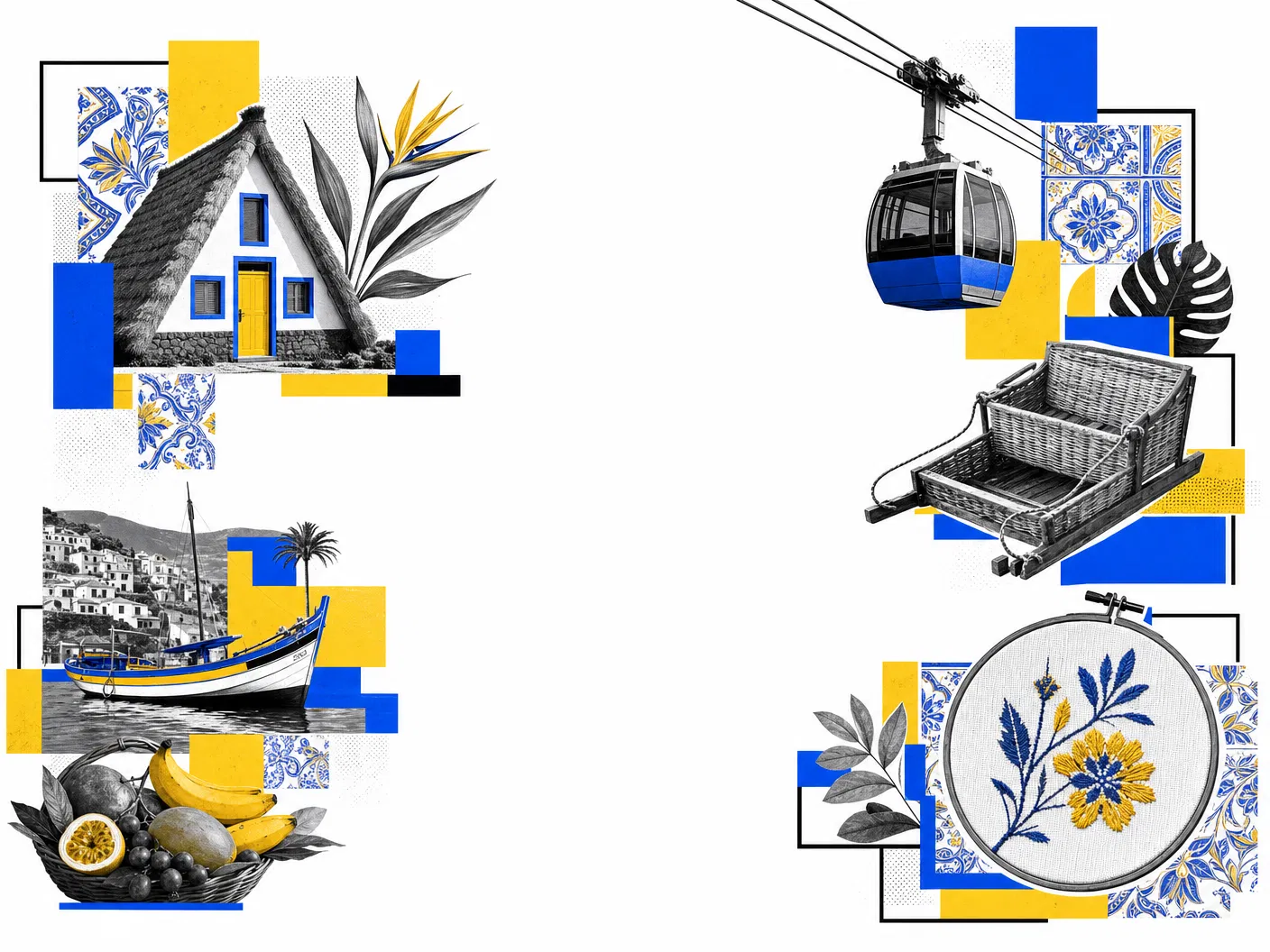 Collage editorial de estaciones culturales de Madeira