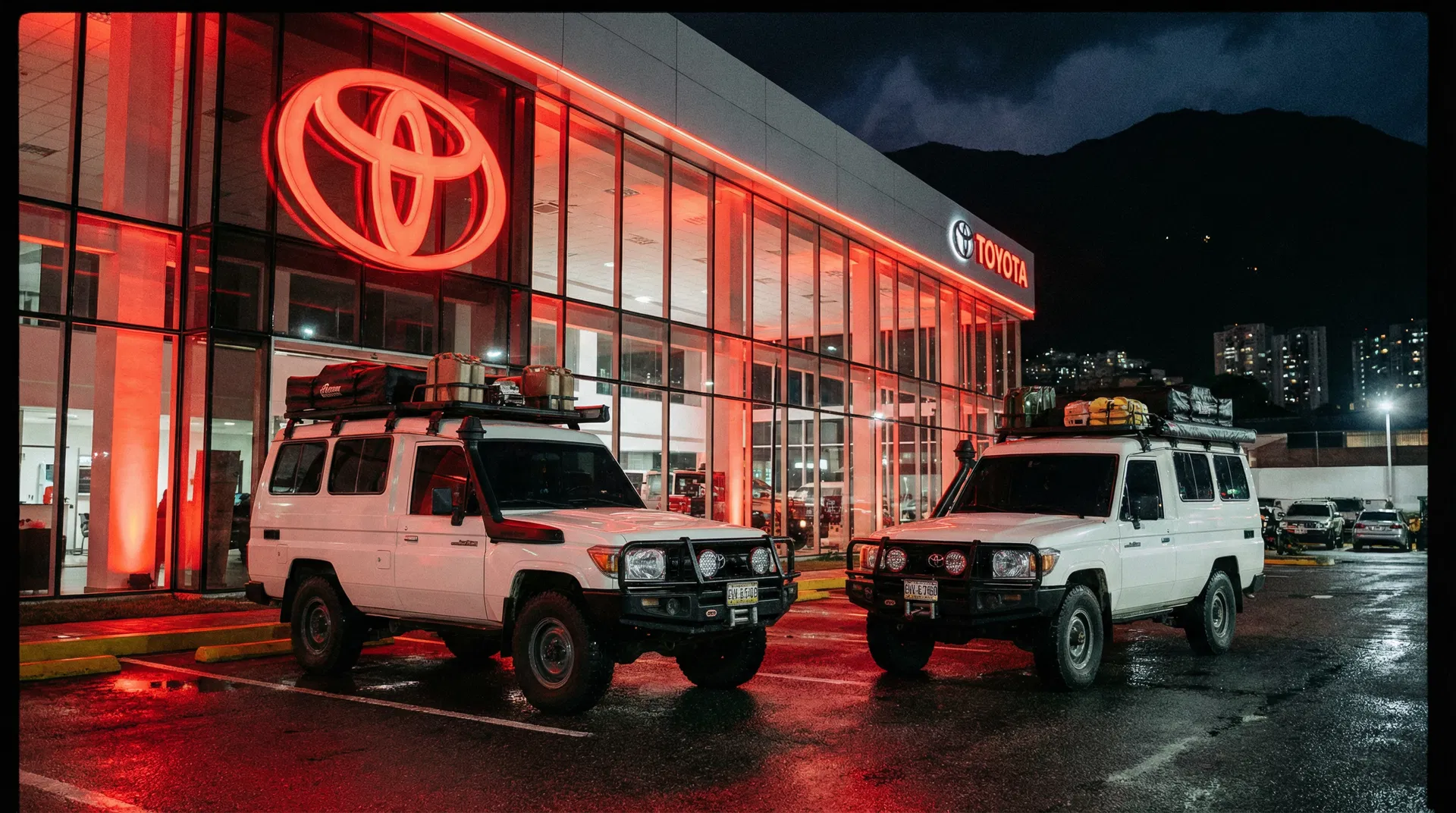 Toyota concesionario con vehículos de expedición