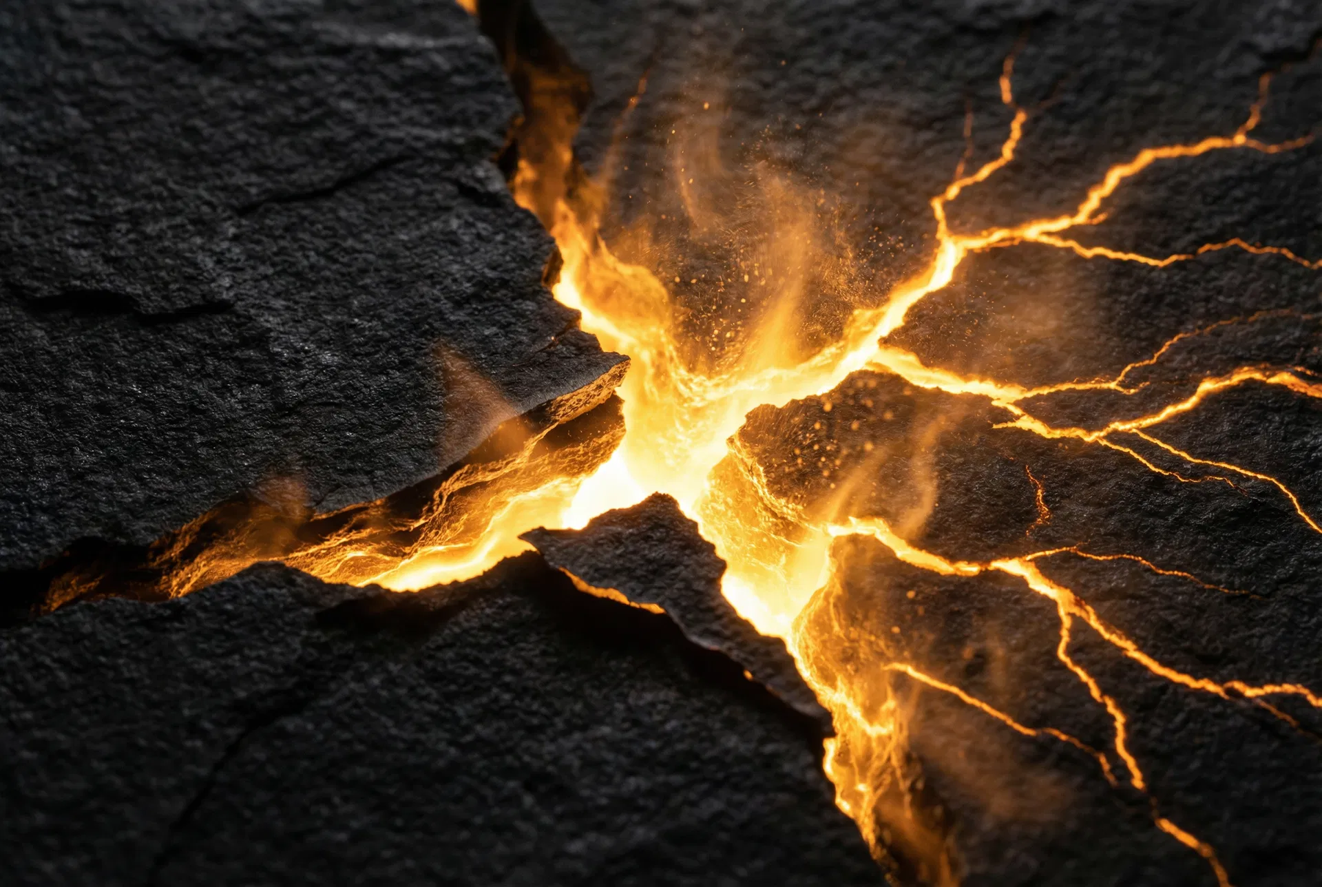 Breaking open — golden light through cracked surface