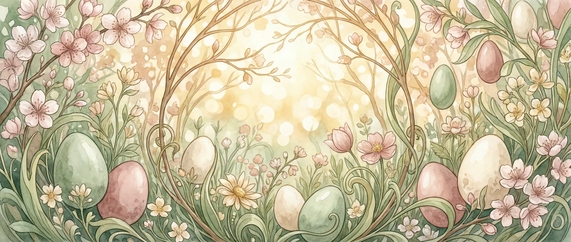 Spring garden with Easter eggs