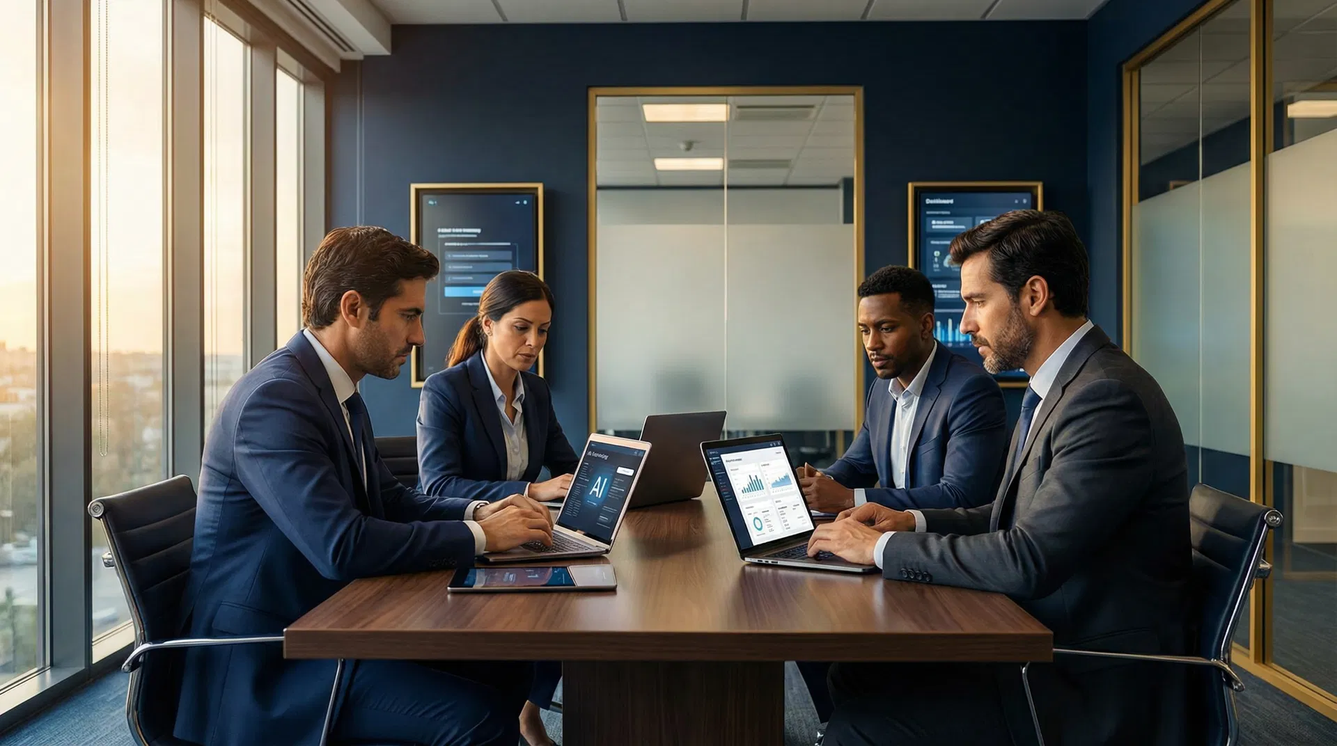 Equipo profesional trabajando con herramientas de IA