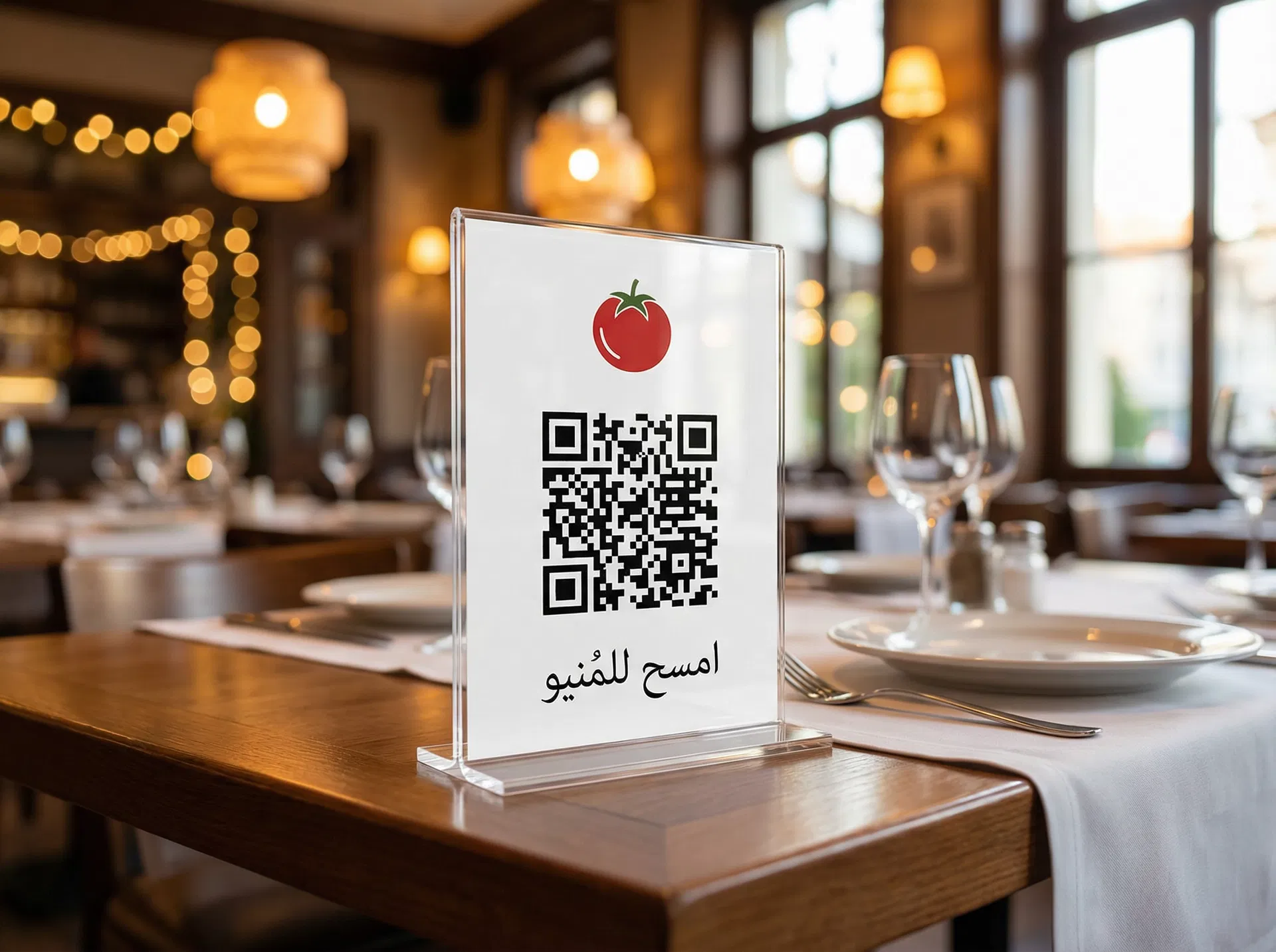 باركود QR على طاولة مطعم