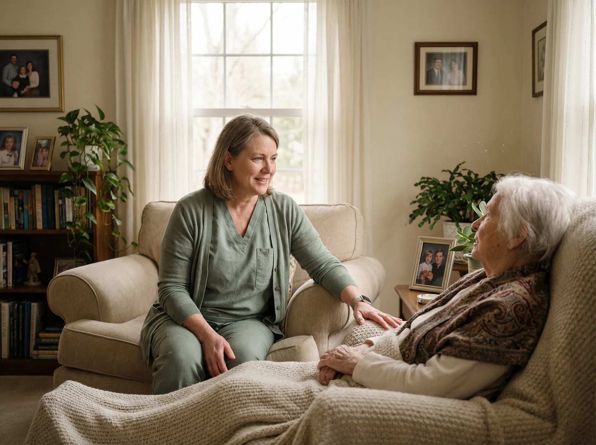 Hospice nurse with patient at home