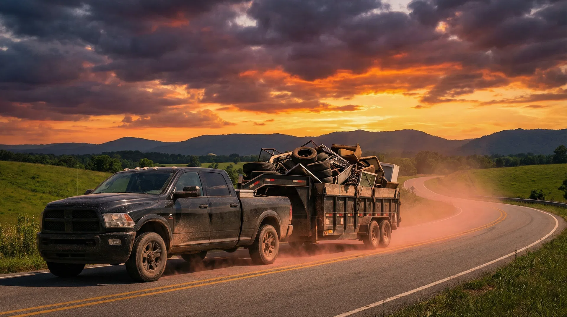 Mountain Haul truck hauling debris on Arkansas highway