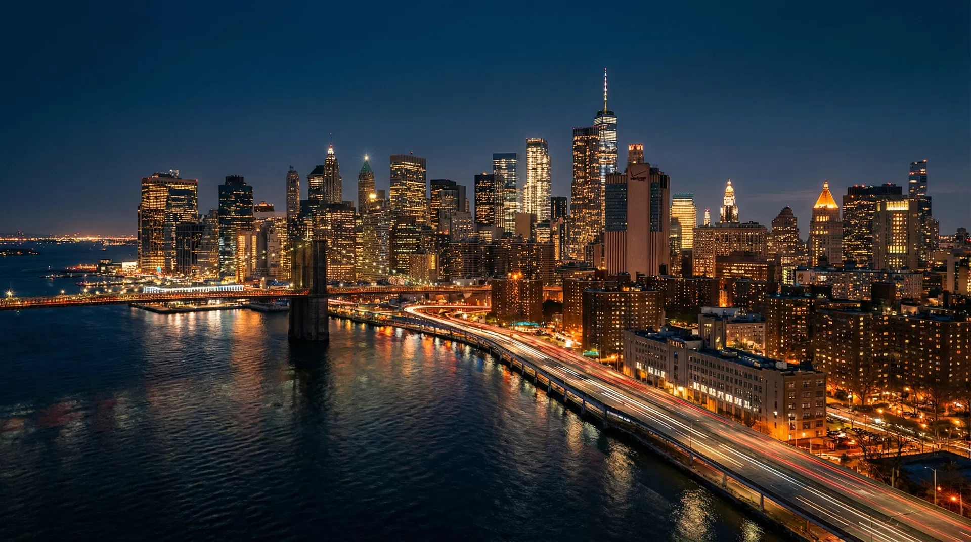 Commercial cityscape at dusk