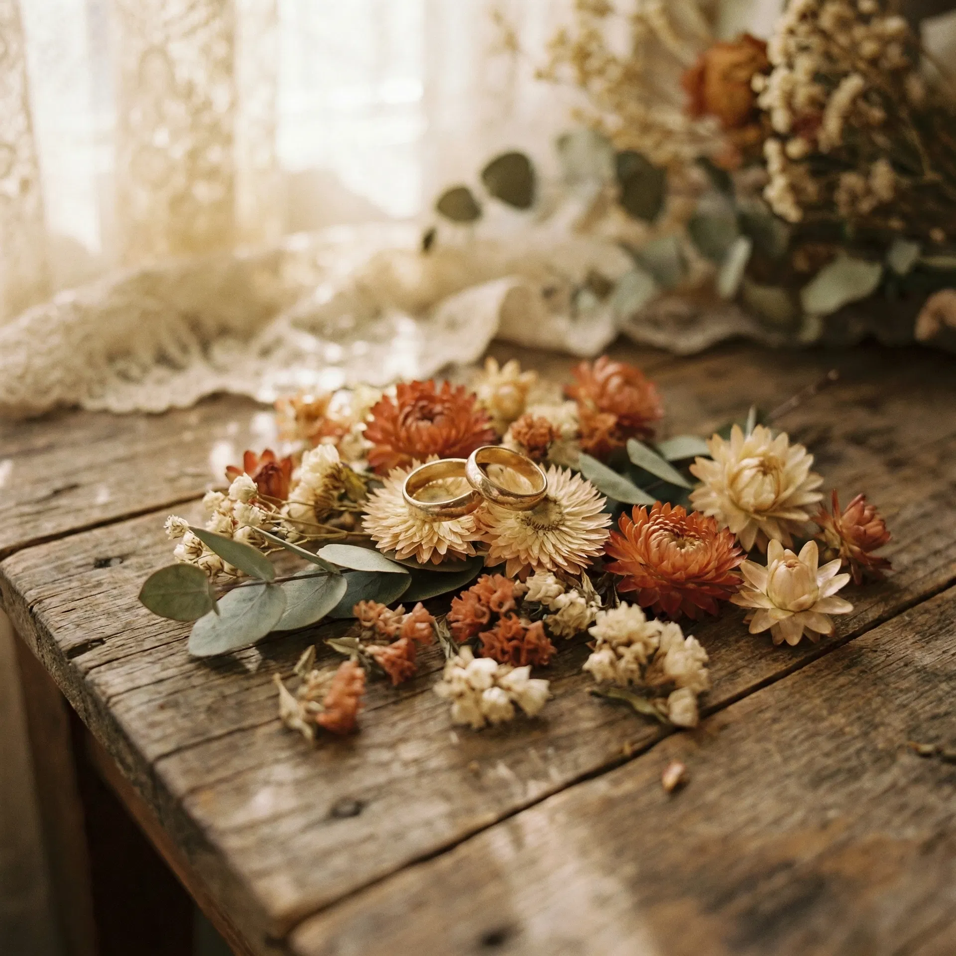 Detail content — rings on dried flowers