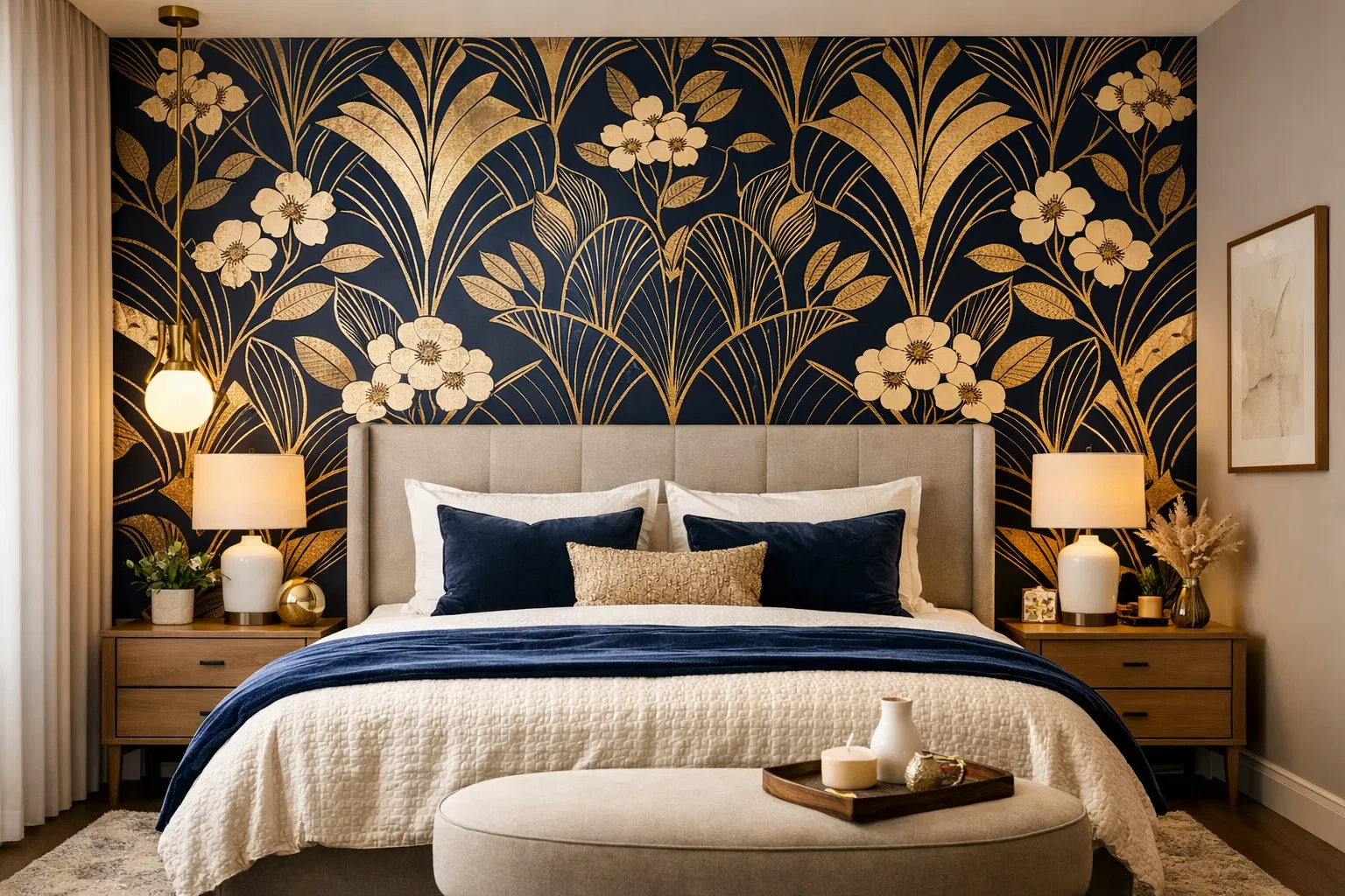 Beautiful accent wall wallpaper installation