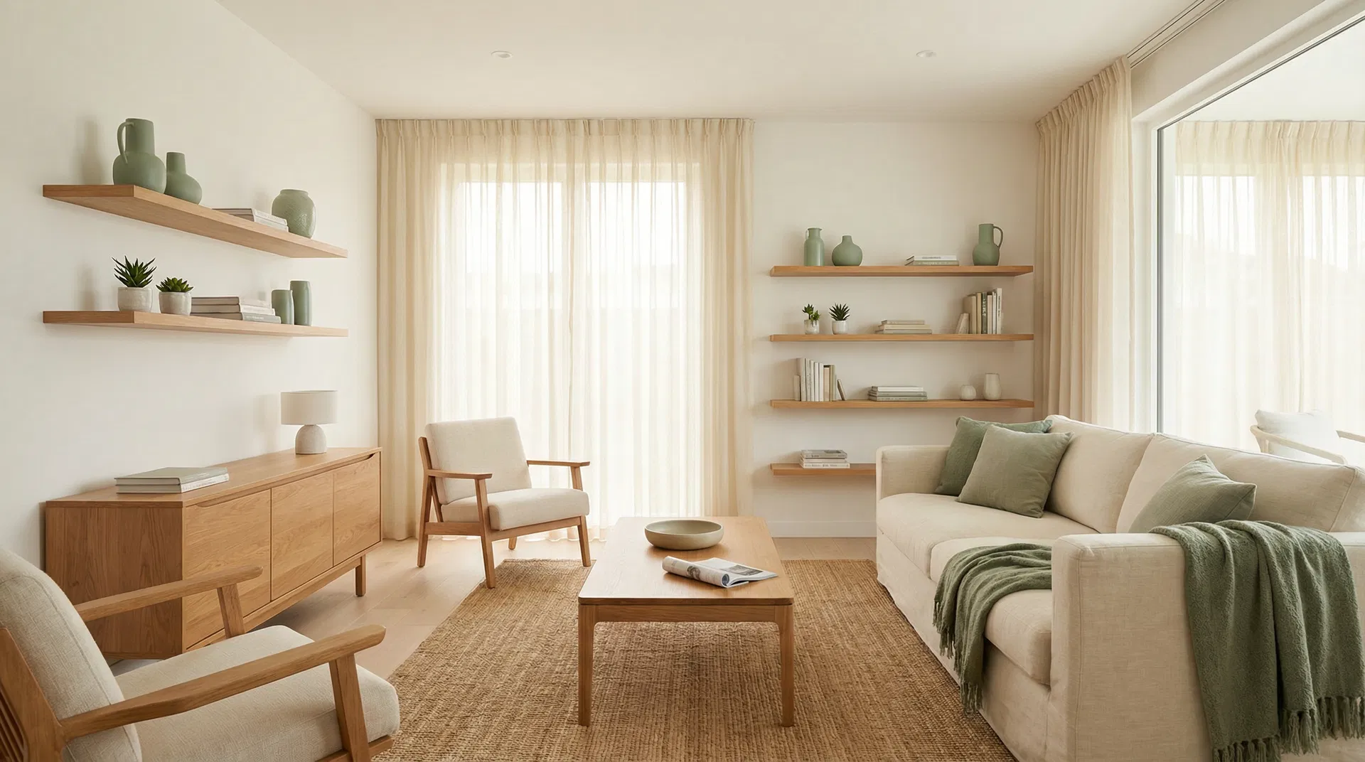 整理された美しいナチュラルモダンなリビングルーム
