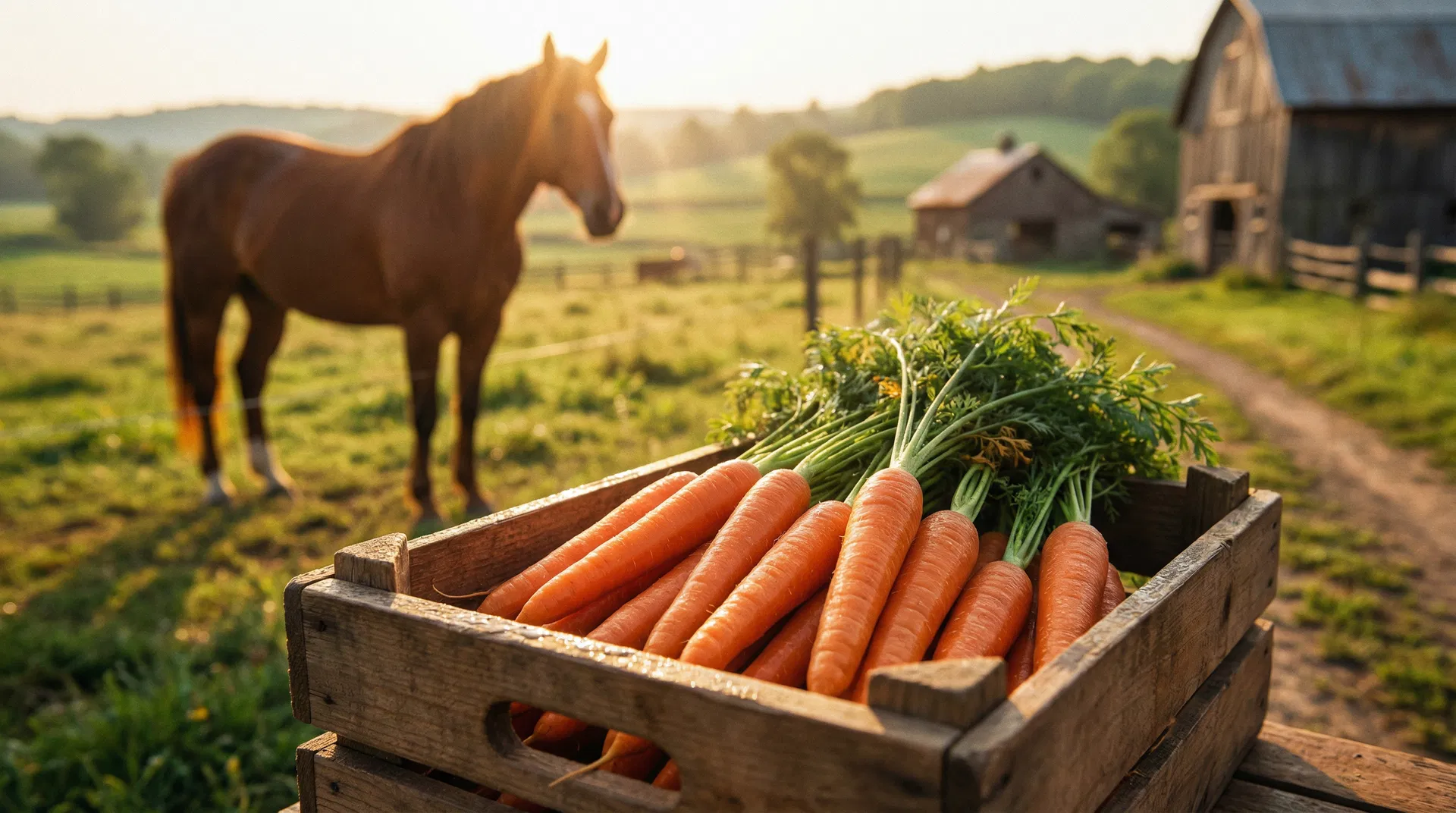 Friske fodergulerødder med hest på mark