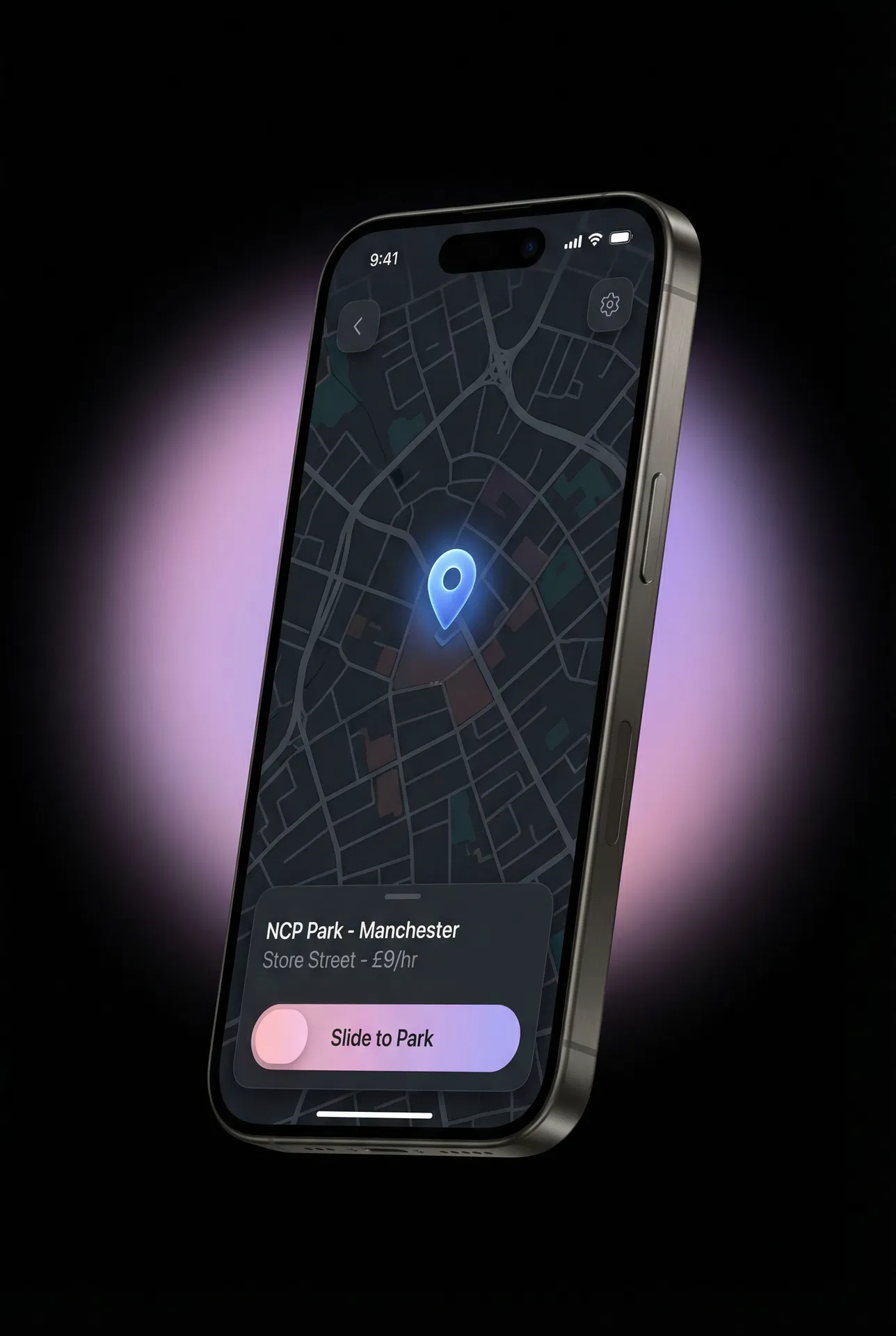 PARC App showing parking map and payment interface
