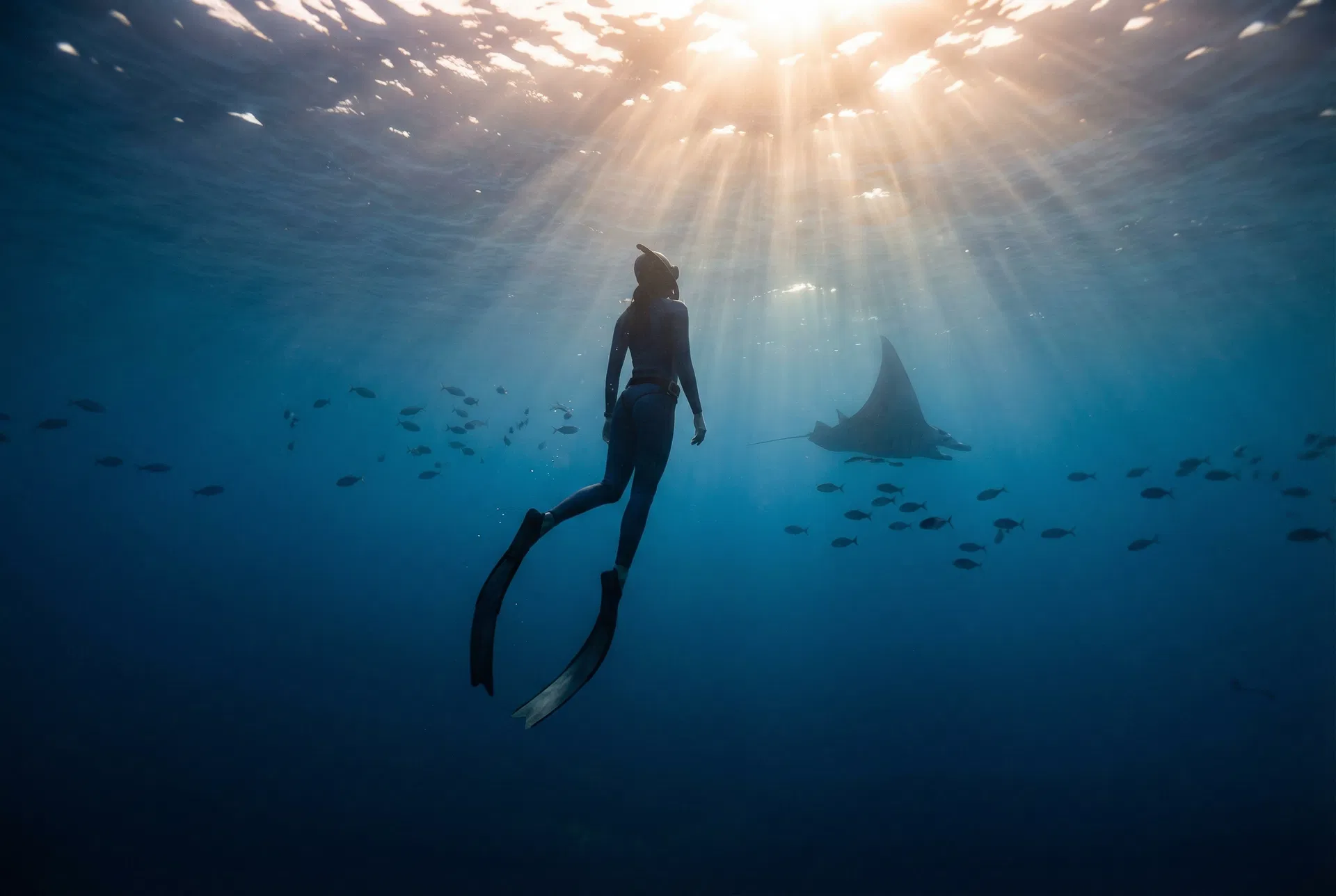 Freediving with manta rays