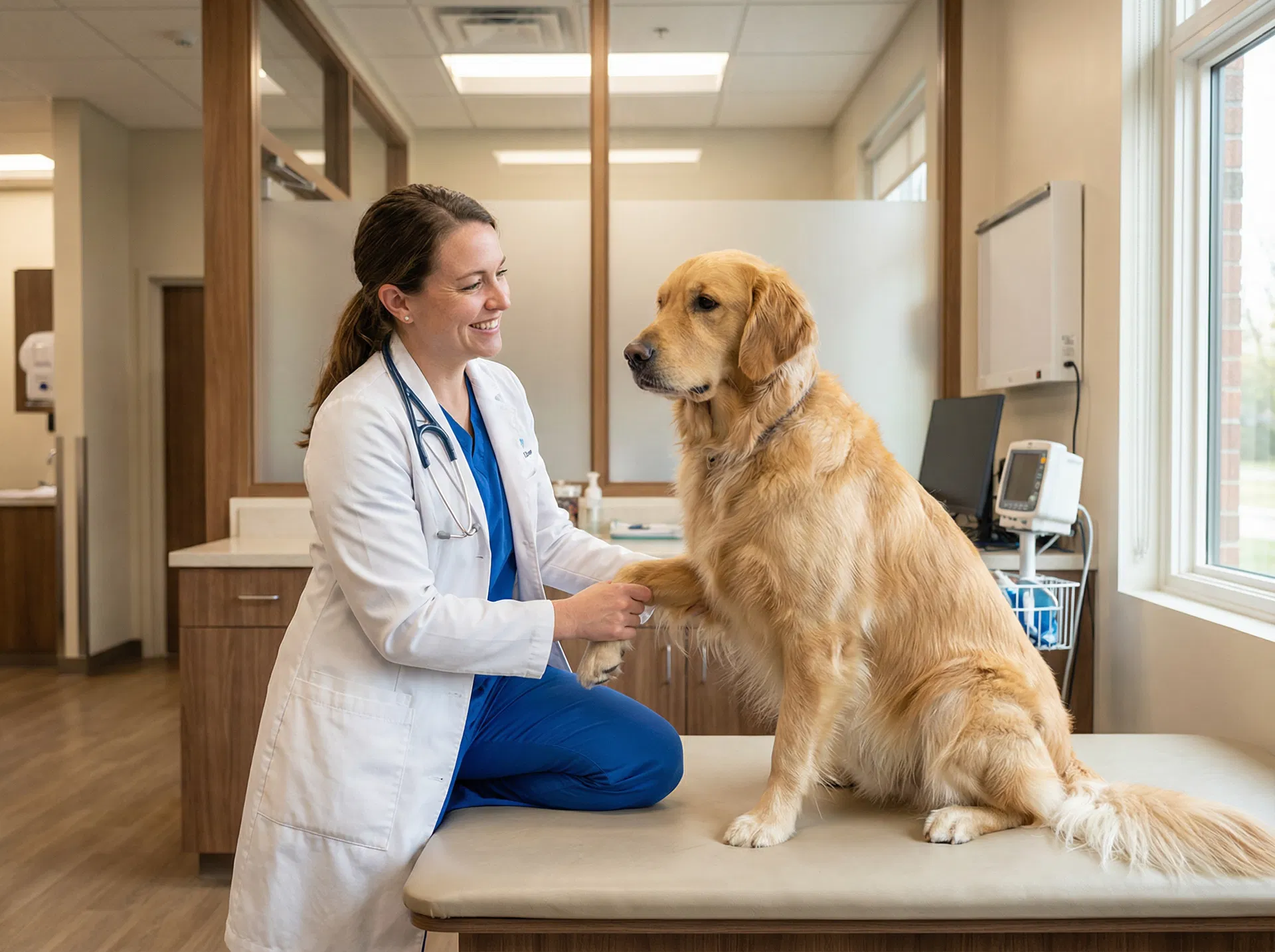 Veterinárka vyšetruje psa