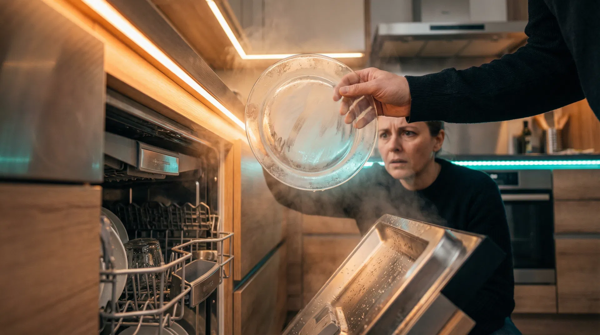 Umývačka riadu s chemickými zvyškami