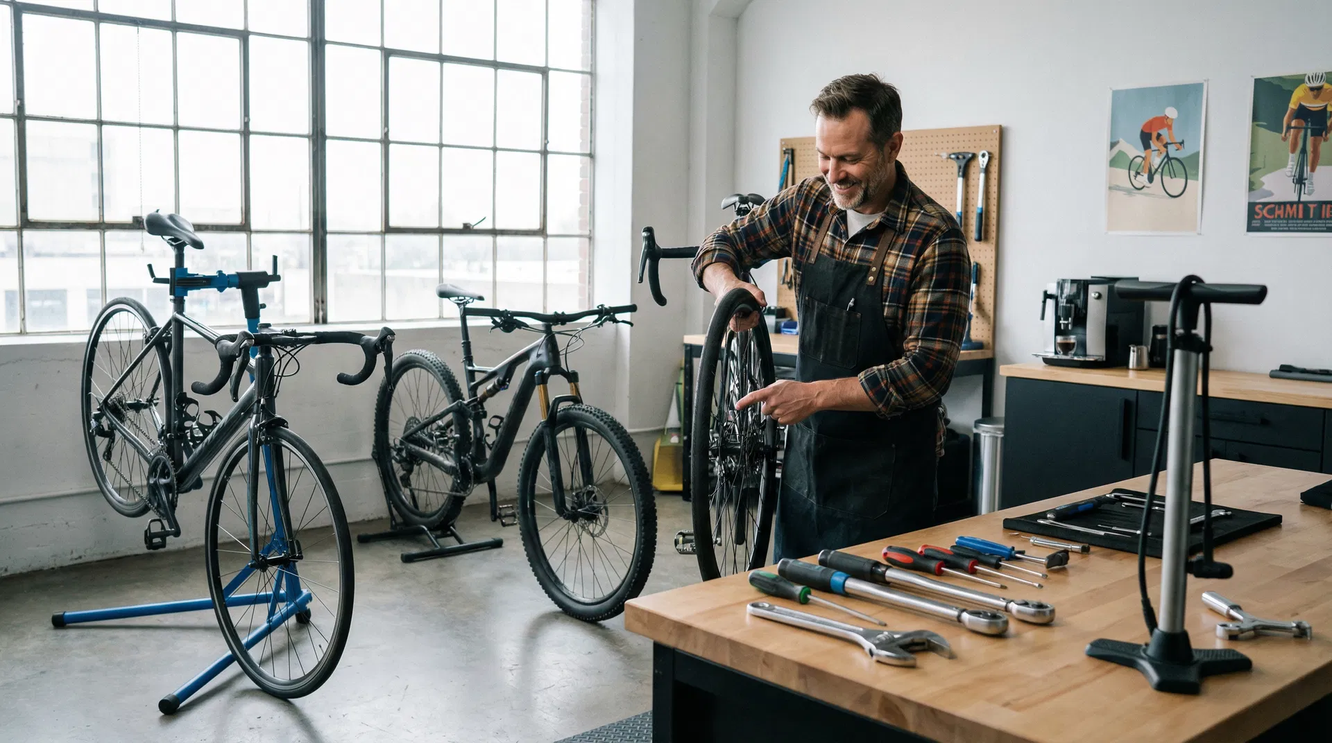 Professional male bicycle mechanic in workshop