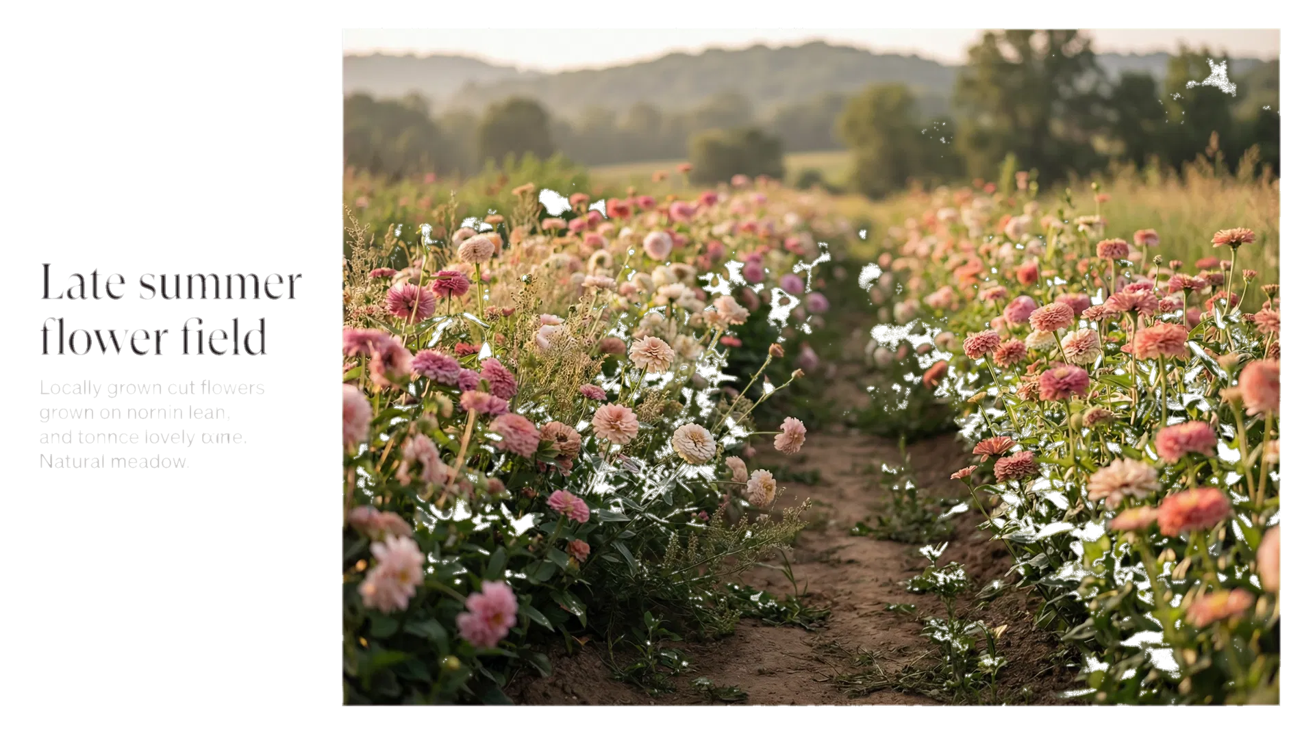 Late-summer flower rows at a Tennessee flower farm ready for local harvest.