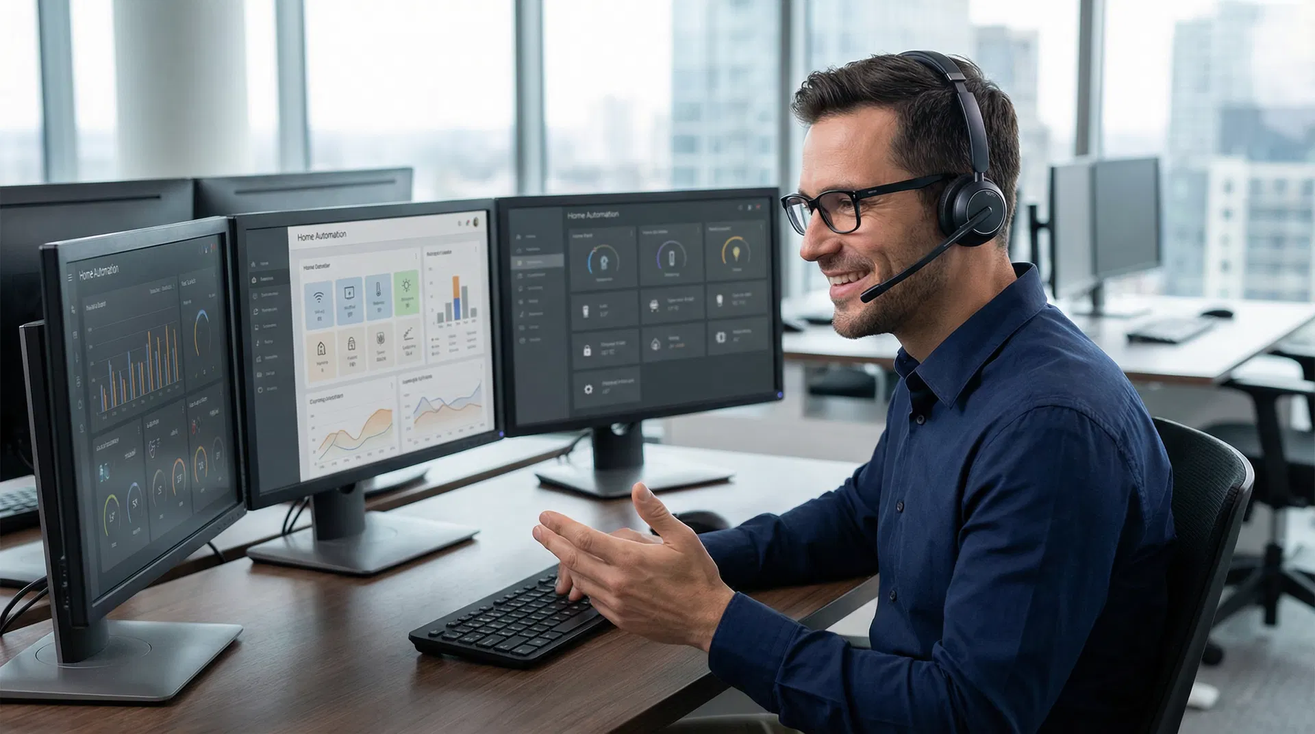 InVision support technician at workstation assisting a client