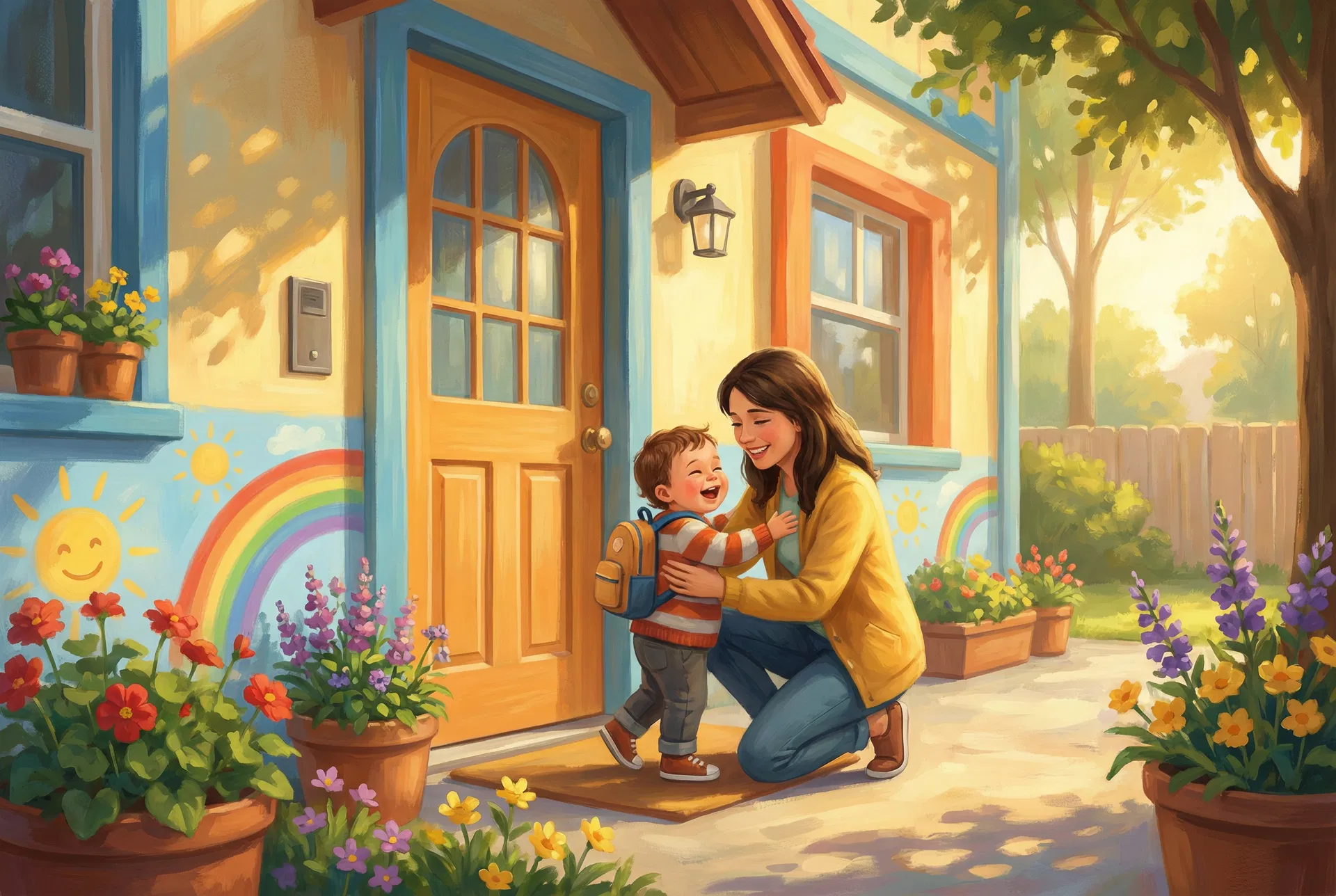 Parent dropping off child at Nina's Loud House