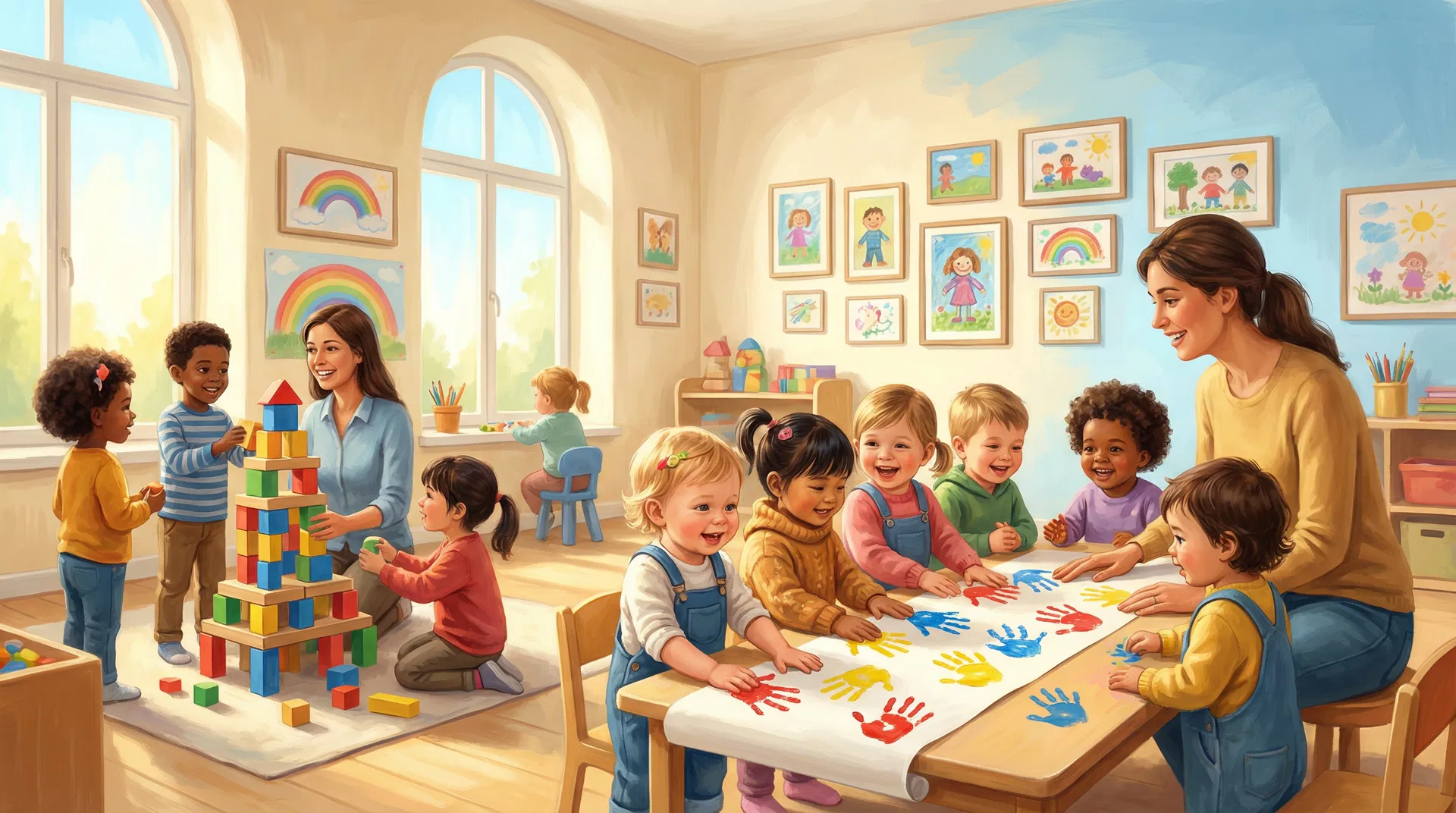 Happy children playing at Nina's Loud House Daycare