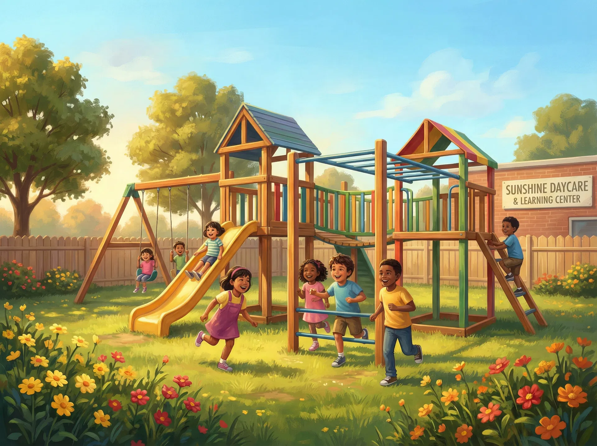 Children playing outdoors at Nina's Loud House Daycare