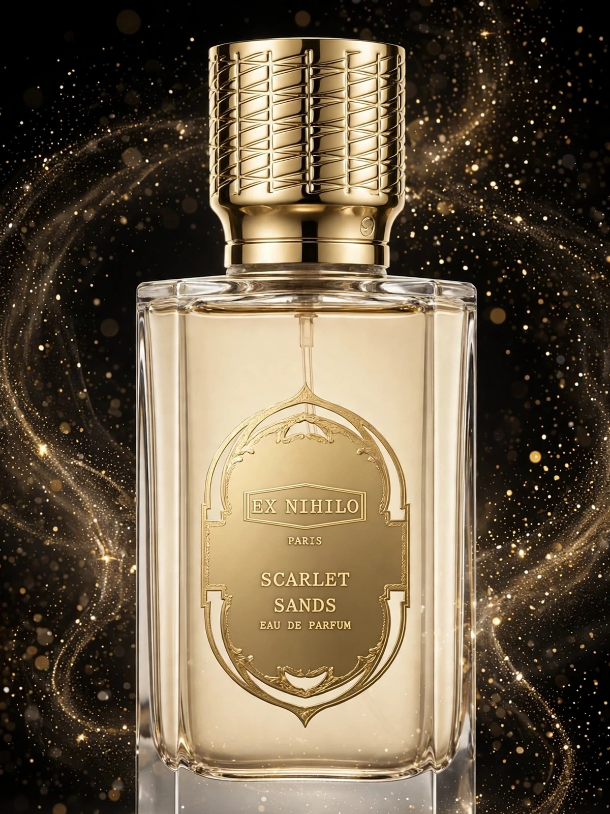 Ex Nihilo Scarlet Sands Dubai Exclusive 100ml Eau de Parfum - gold-capped bottle with raspberry, jasmine, amber, and vanilla notes