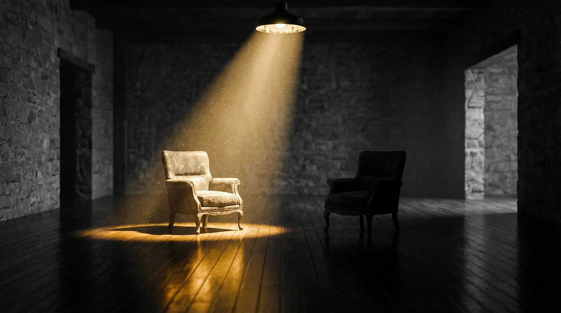 Duas cadeiras em sala escura, uma iluminada e outra na sombra, representando a diferença entre dificuldade e disfunção
