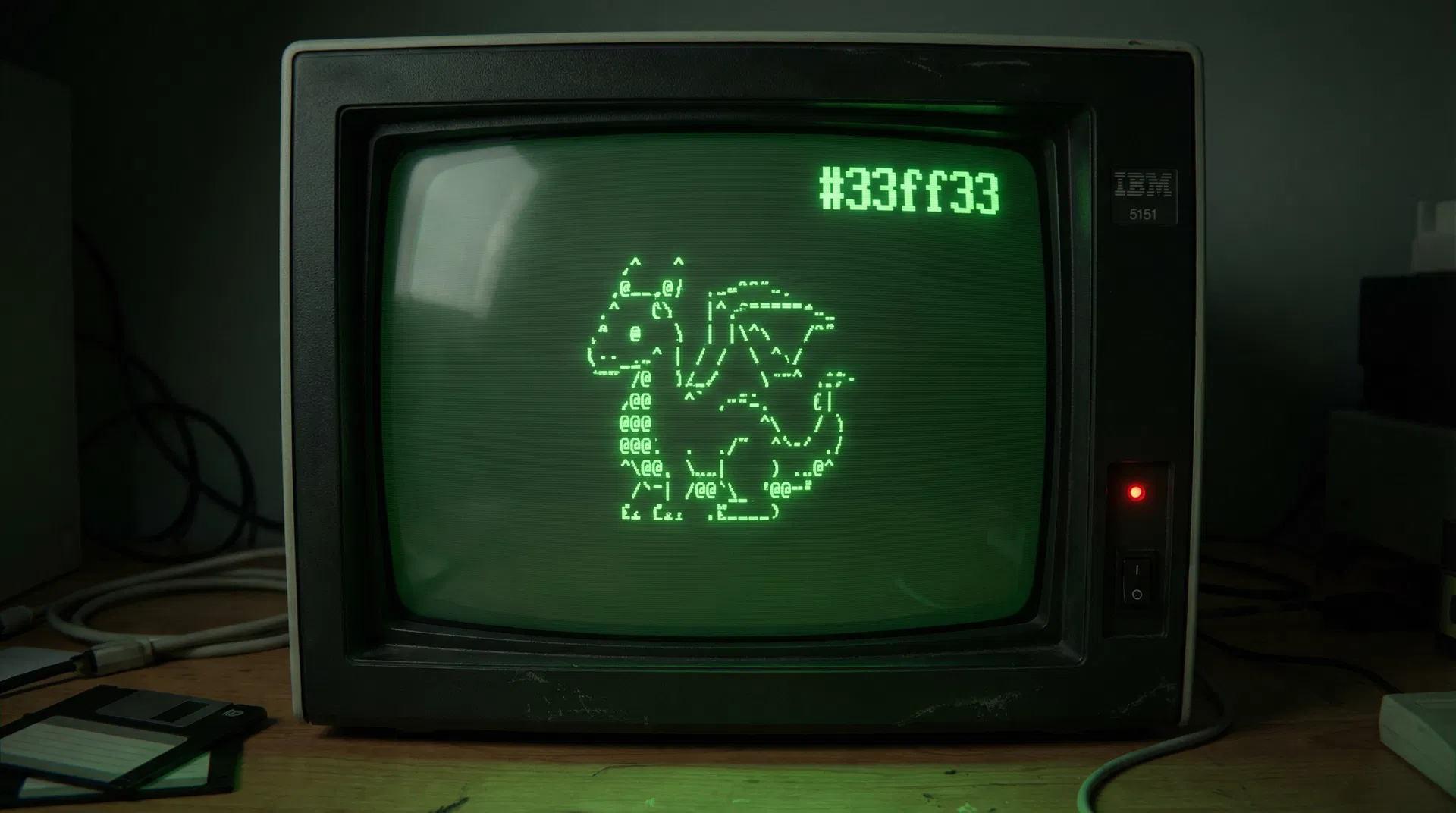 CRT terminal displaying ASCII pet creature