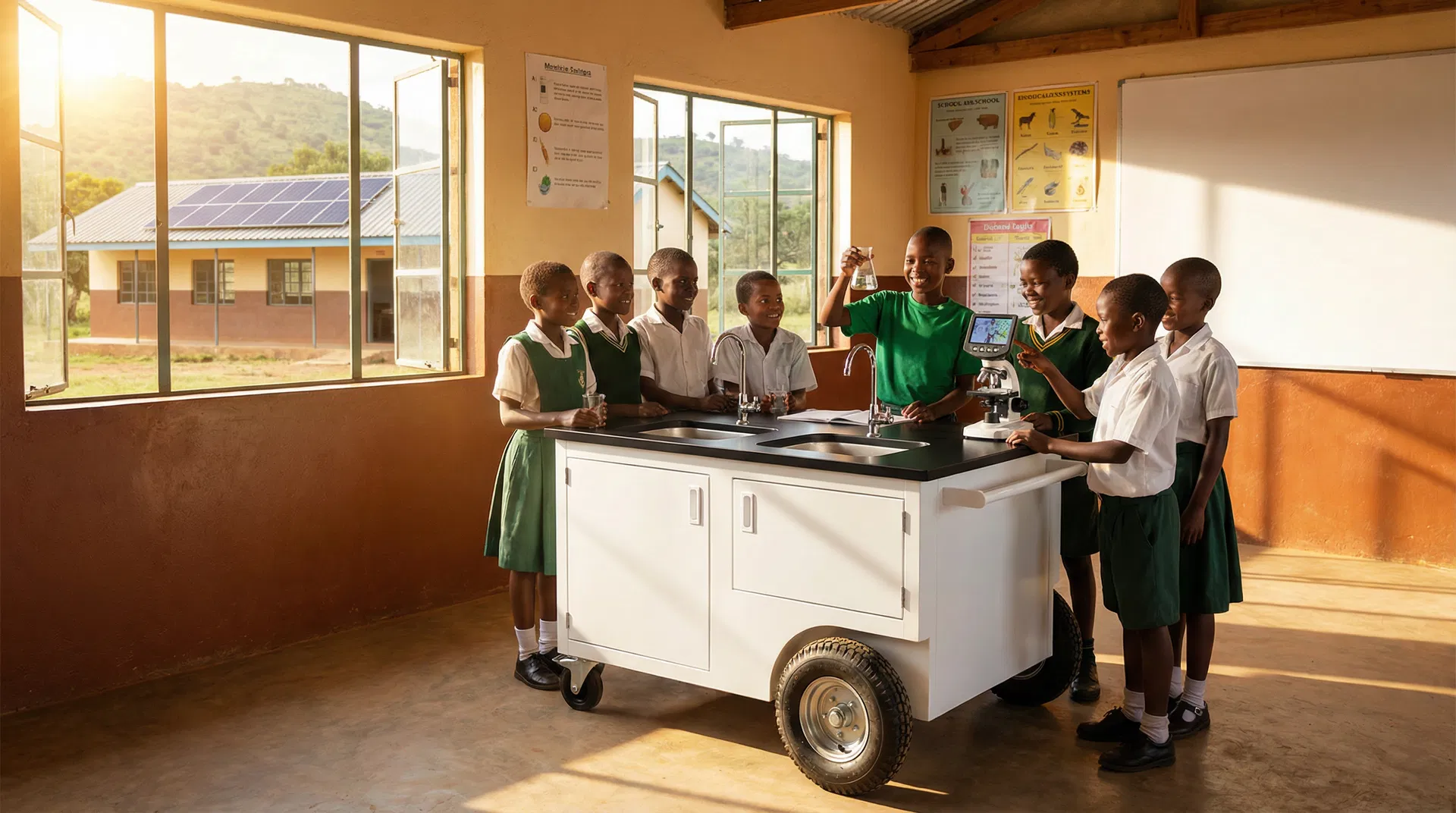 Teacher using the mobile laboratory with students