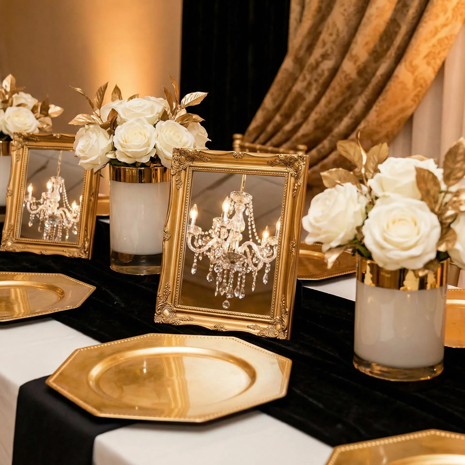 Luxury event decoration with gold accents and elegant styling