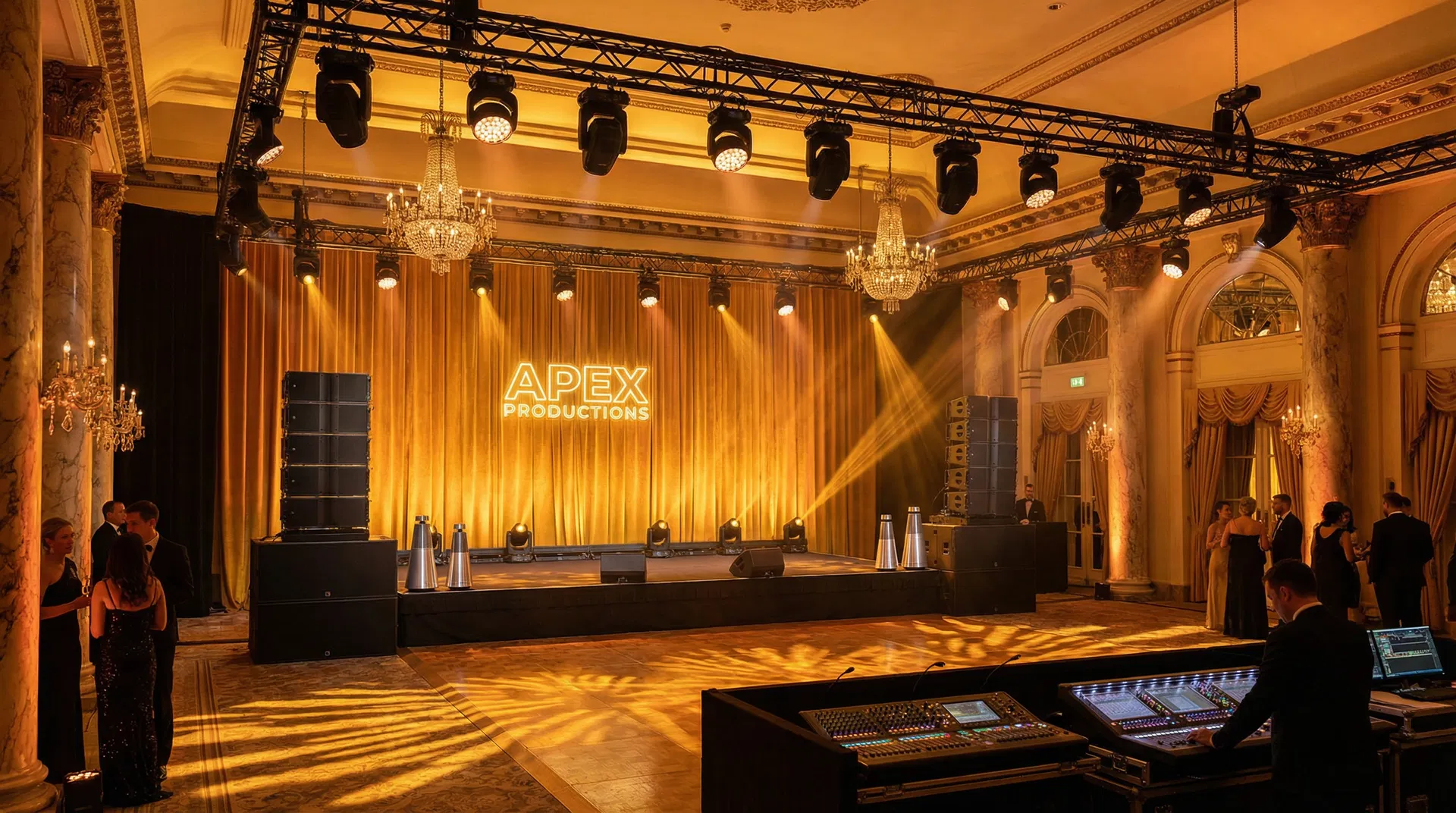 Professional event lighting and sound setup