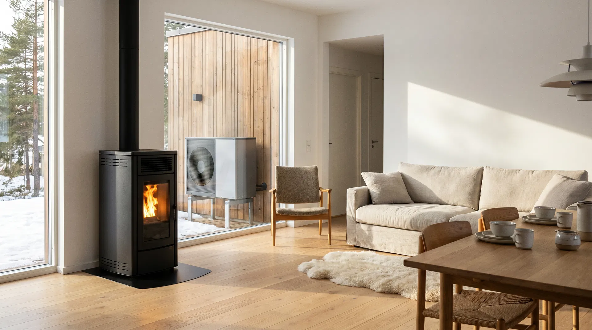 Moderne Scandinavische woning met pelletkachel en warmtepomp combinatie