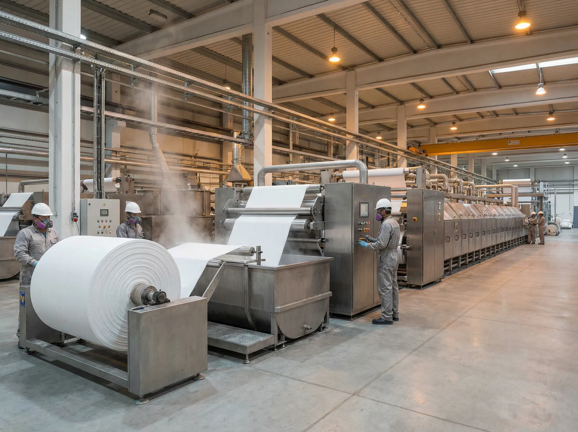 Industrial textile fabric dyeing and bleaching process in a modern factory