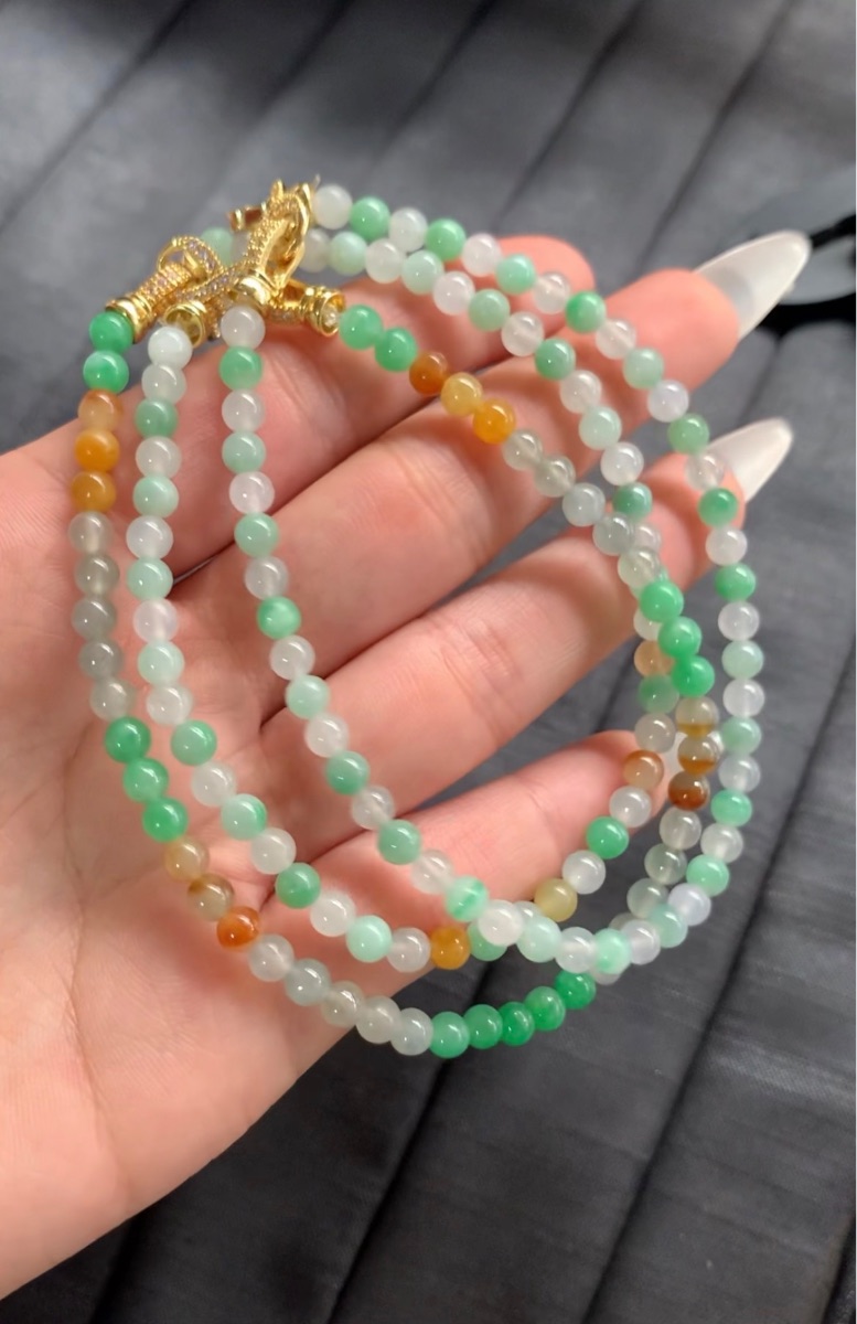  Natural Multicolor Jade Bead Necklace