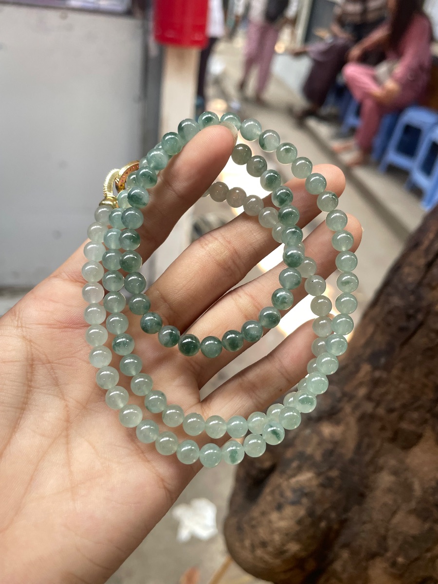 Natural Icy Green Jade Bead Necklace